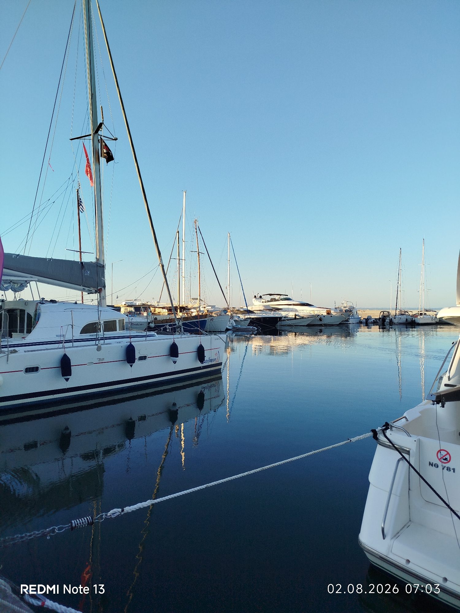 Quiet morning at a Sithonia marina, boats and dockside life