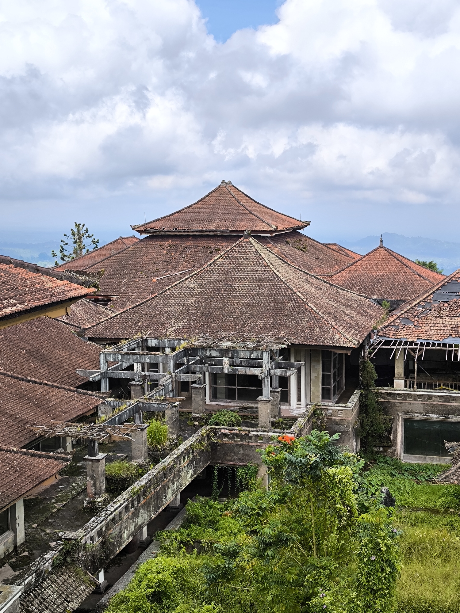 Aerial view captures overgrown abandoned theme park in Indonesia