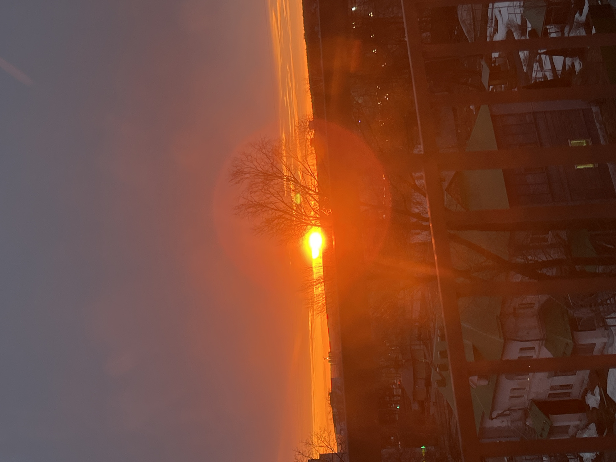 Sunset documented with indoor light patterns in Chaikovsky, Russia