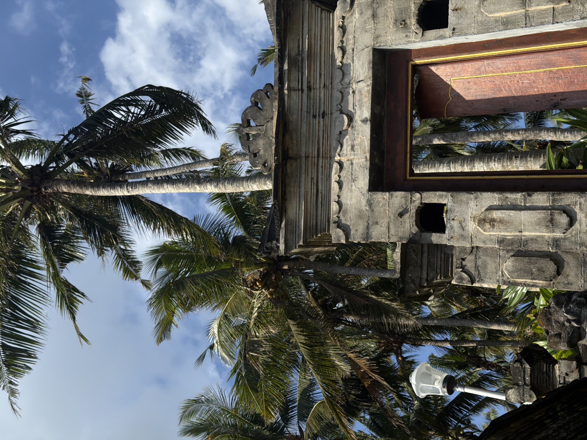 Palm trees and stone structure photographed in Selemadeg Timur