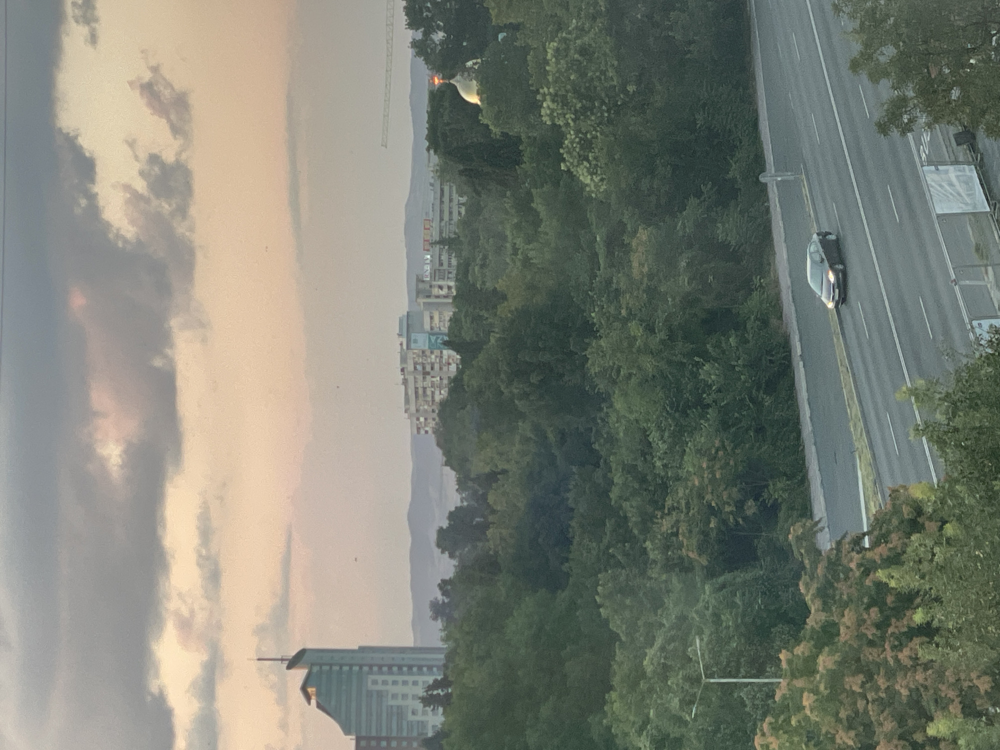 Burgas cityscape at golden hour, shot from above