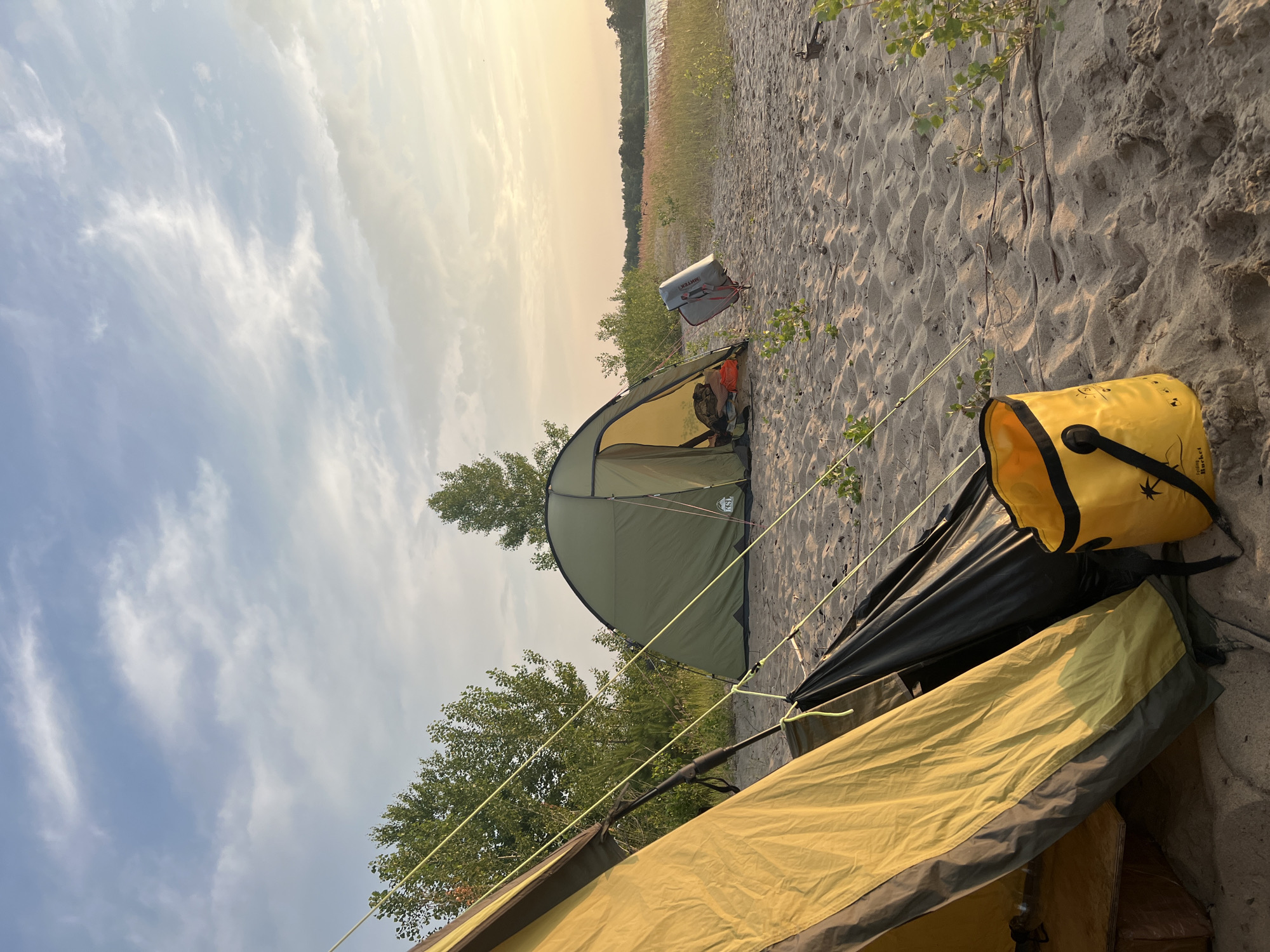 Lakeside camping at sunset, Borovoe, Russia