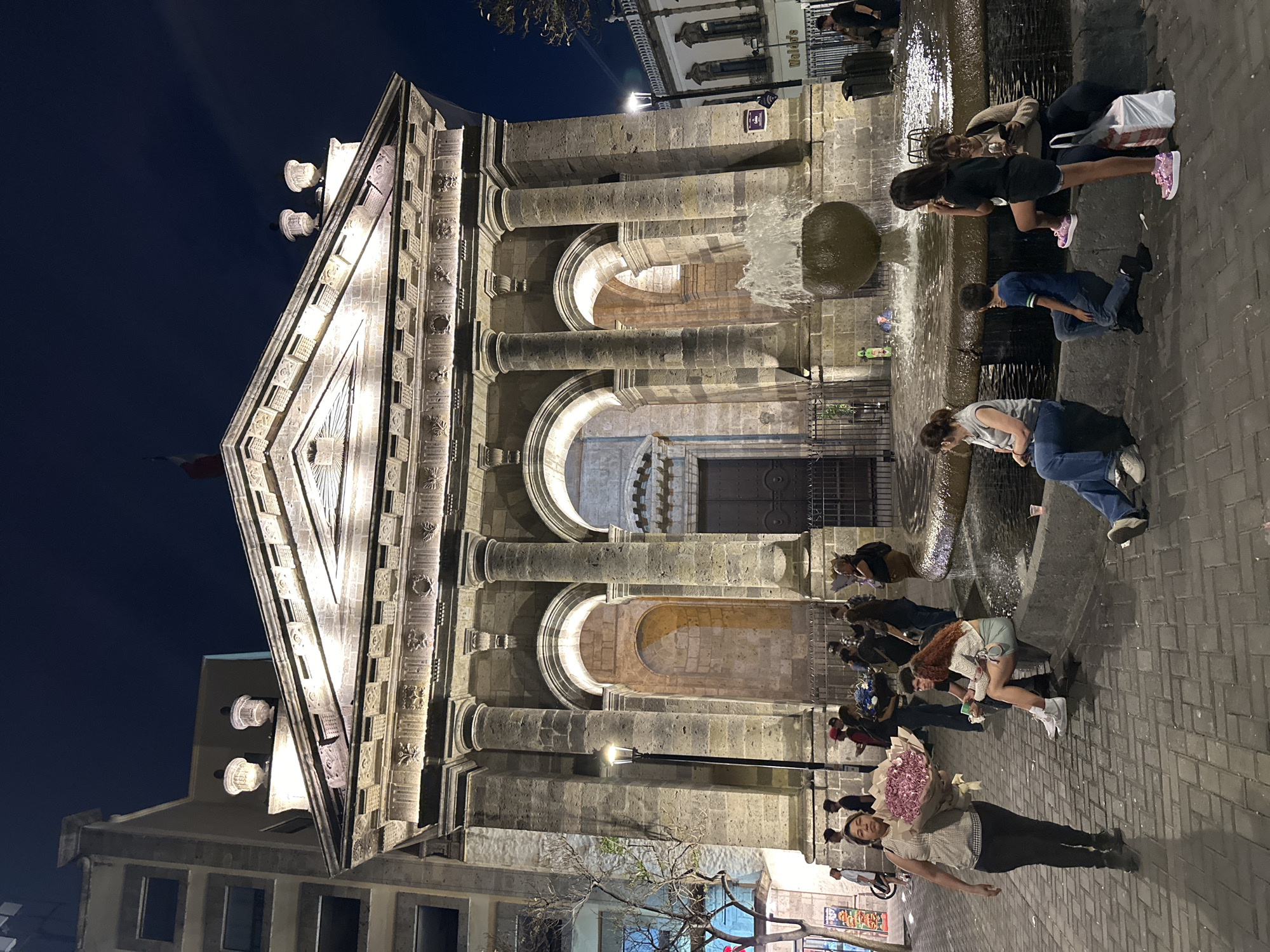 Guadalajara Cathedral illuminated at night, architectural details visible
