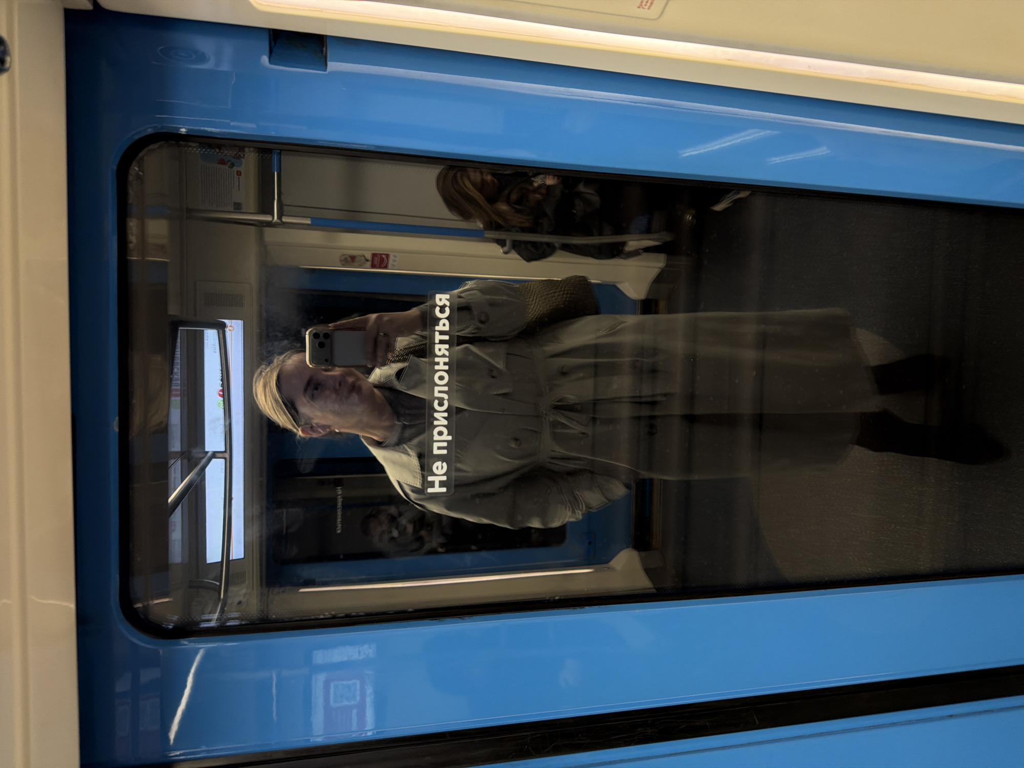 Metro passenger takes selfie on Moscow subway