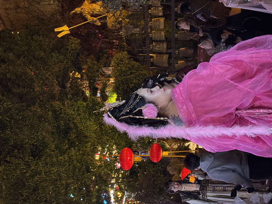 Traditional costume gathering at Chongqing's Hongyadong tourist district