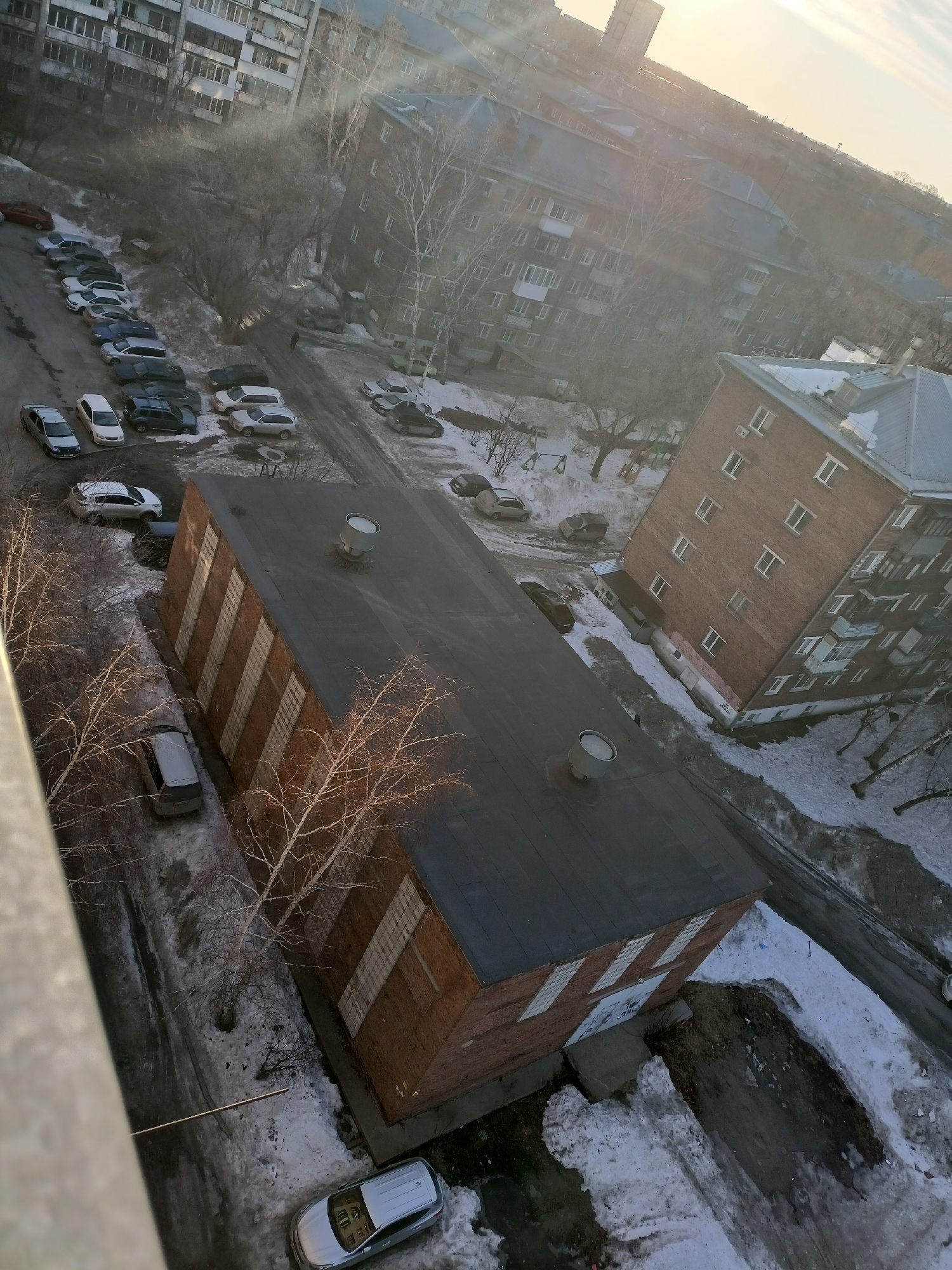 Winter scene captured from above in Novosibirsk residential area