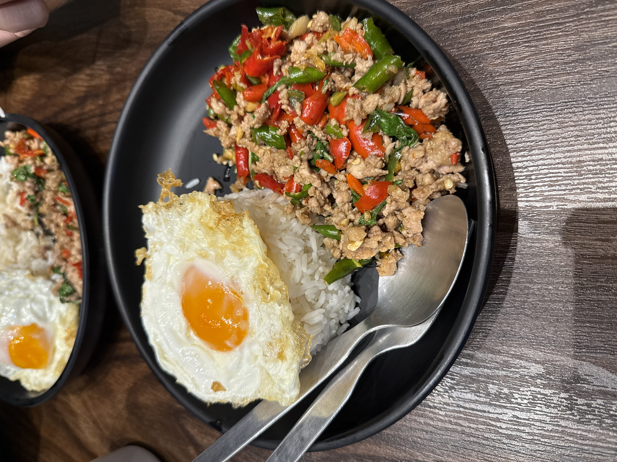 Bangkok breakfast: Thai basil stir-fry captured Wednesday morning