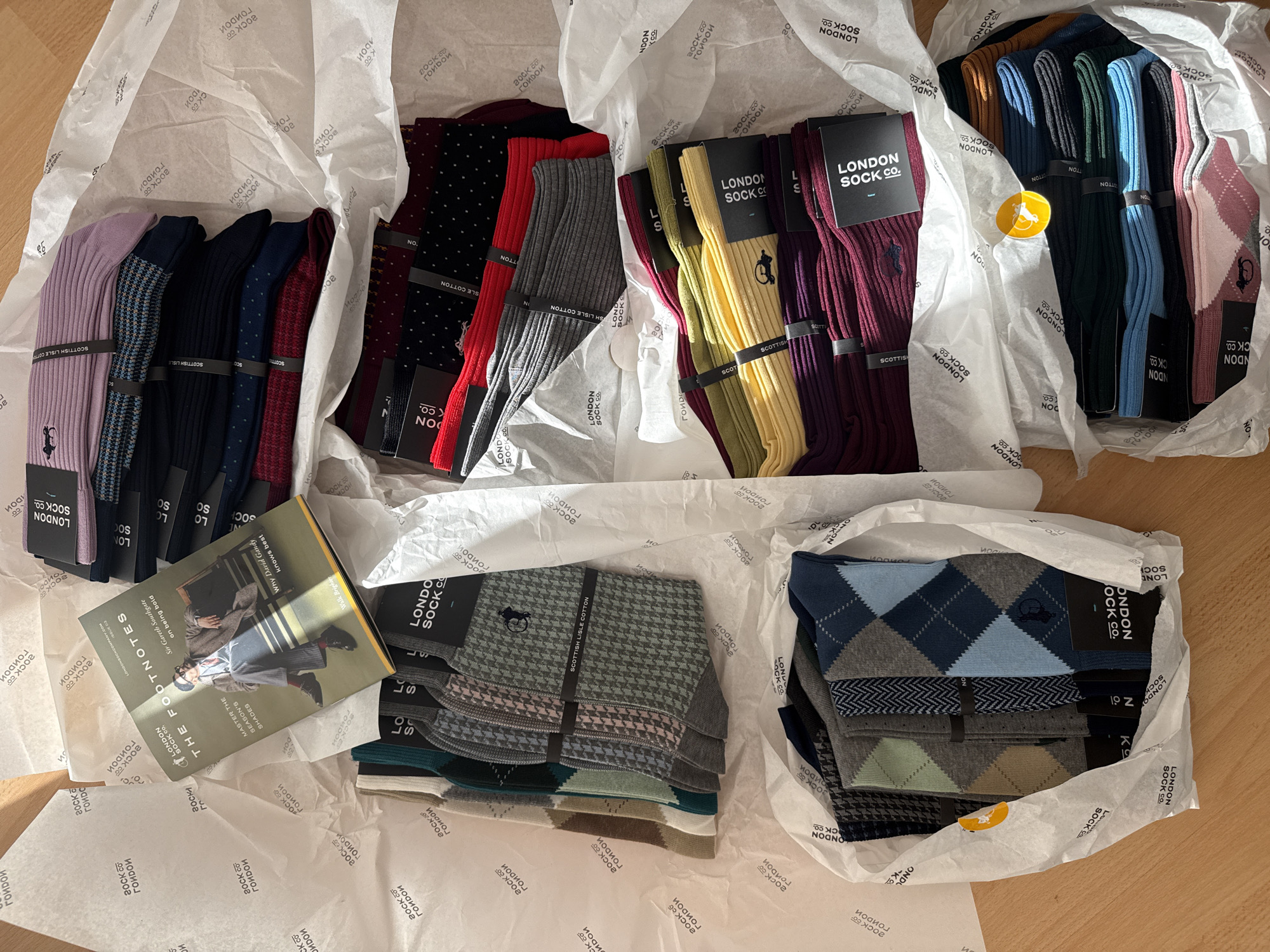 London Sock Co. bundles documented in tissue paper packaging