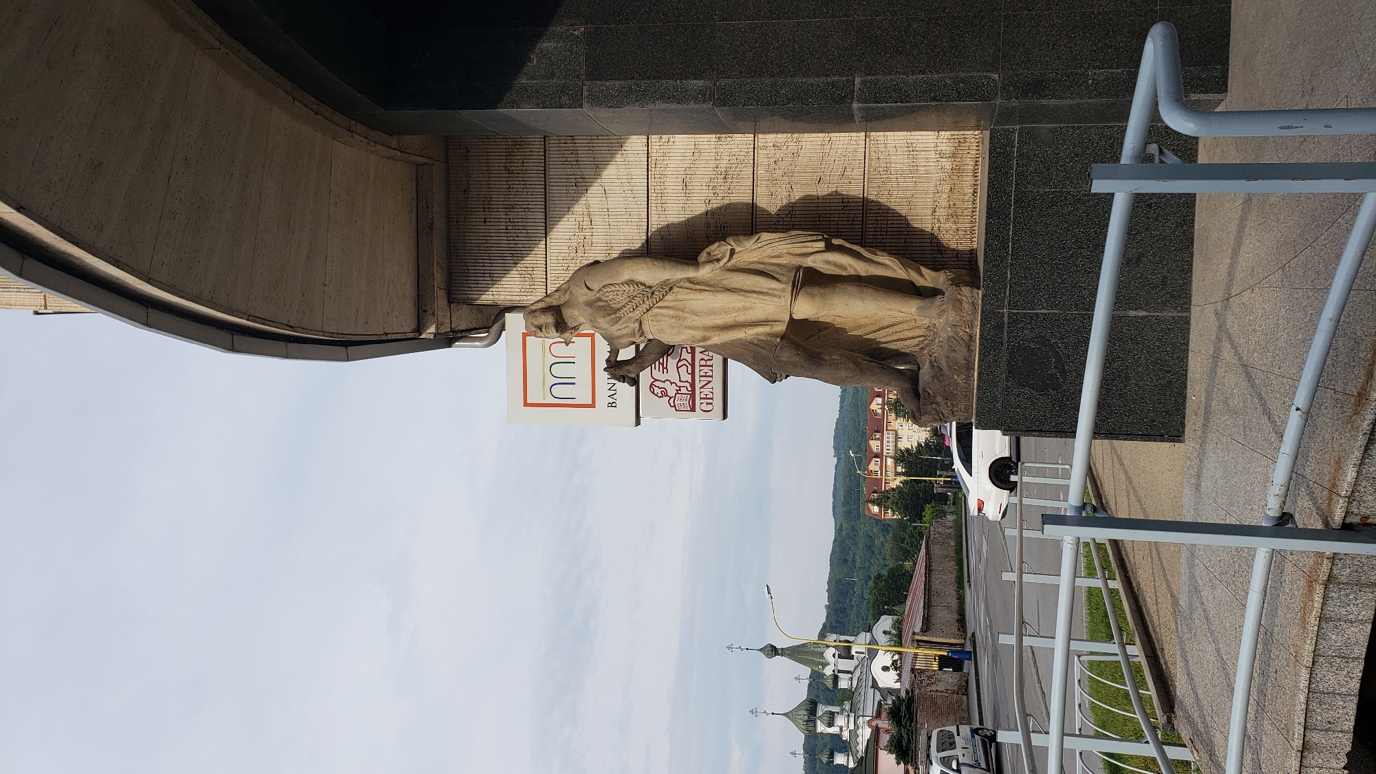 Street-level snapshot of Prešov's churches, buildings, and city life
