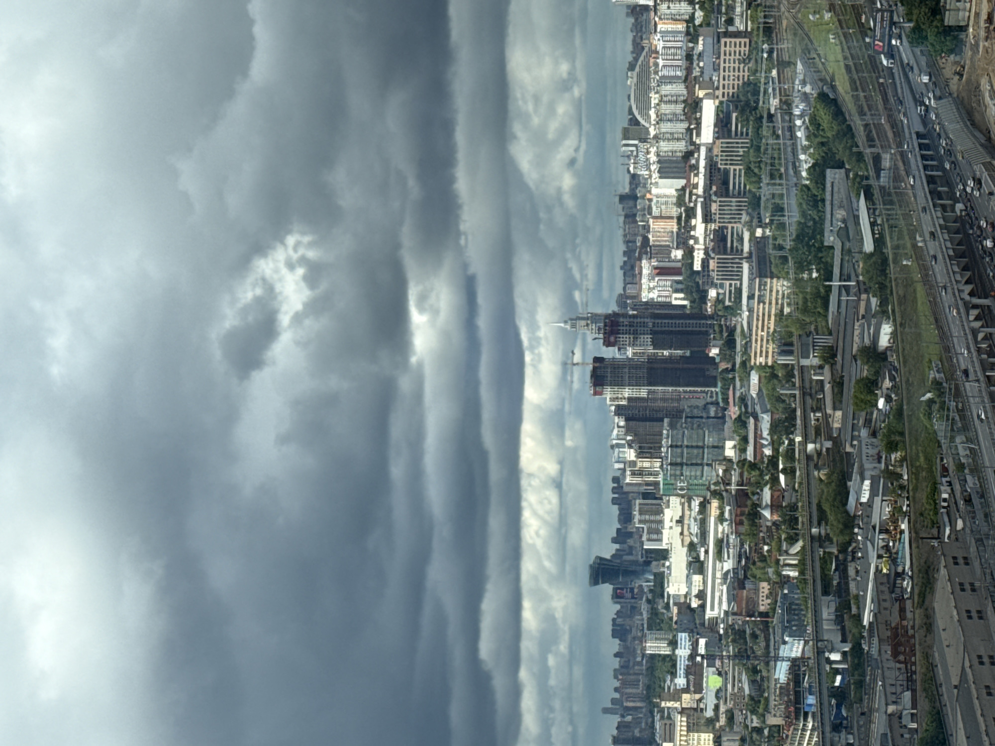 Storm clouds gather over Khimki cityscape