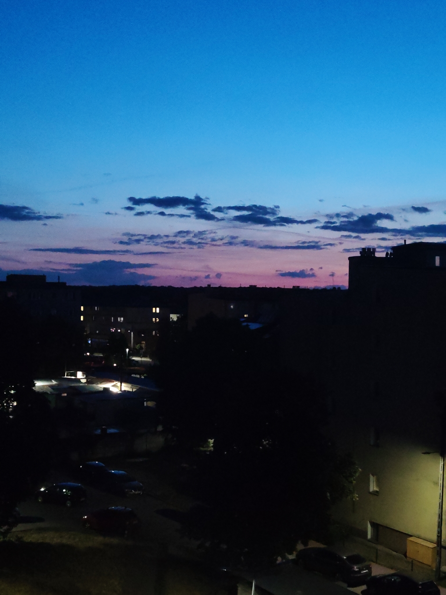 Twilight settles over Nowy Dwór Mazowiecki rooftops