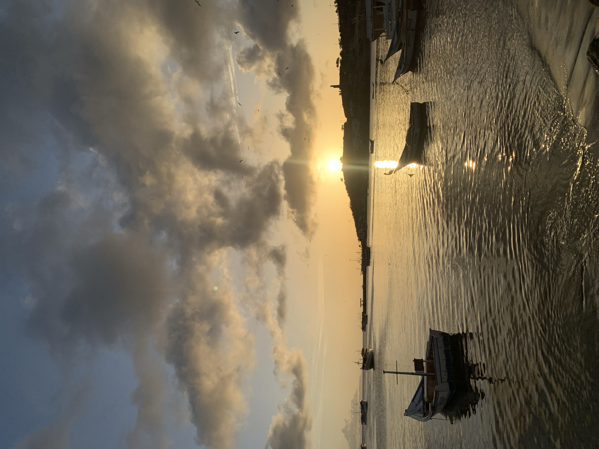 Fishing boats at sunset in Juan Griego's calm bay