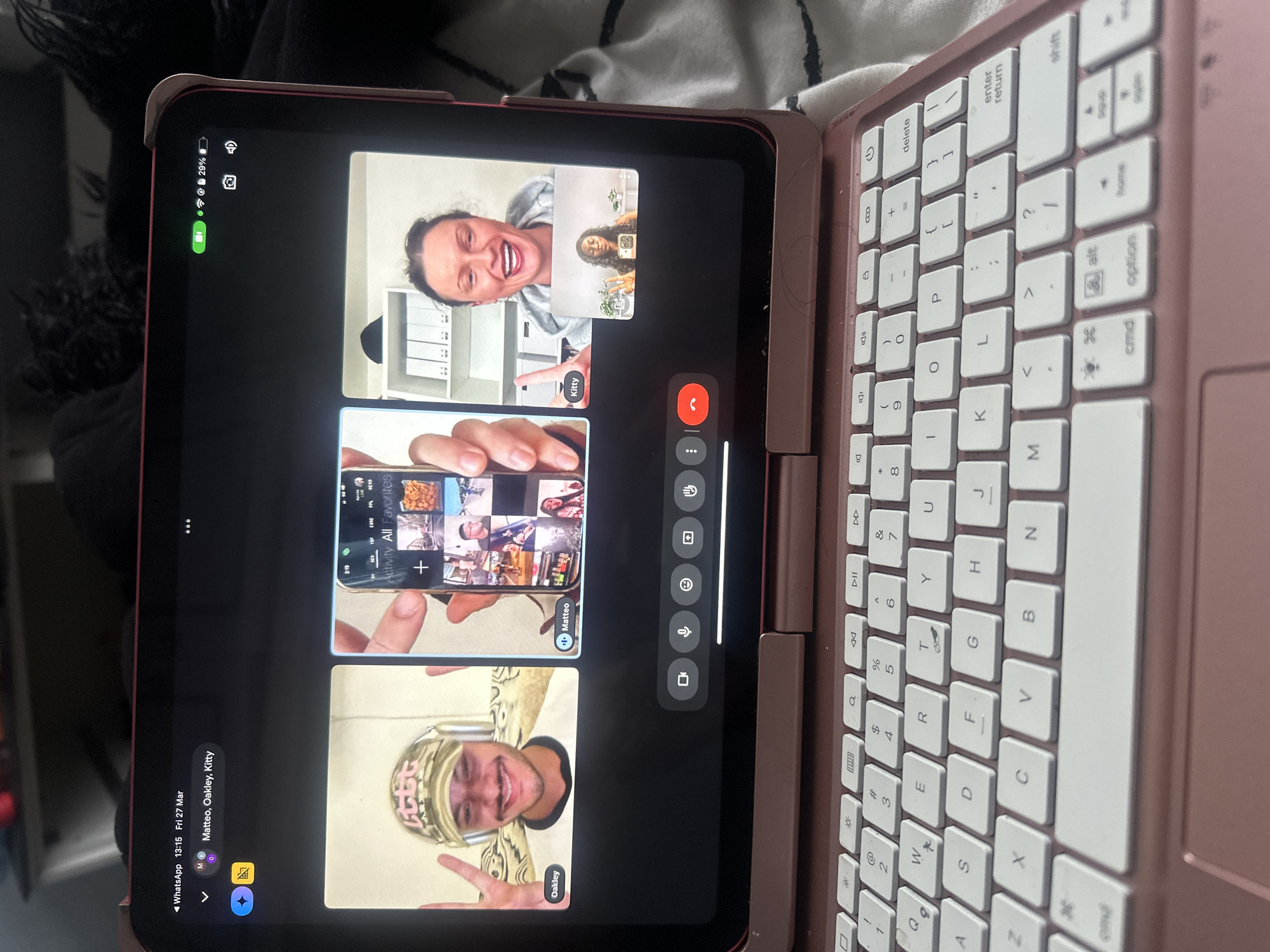 WhatsApp video call captured on iPad in Basildon home