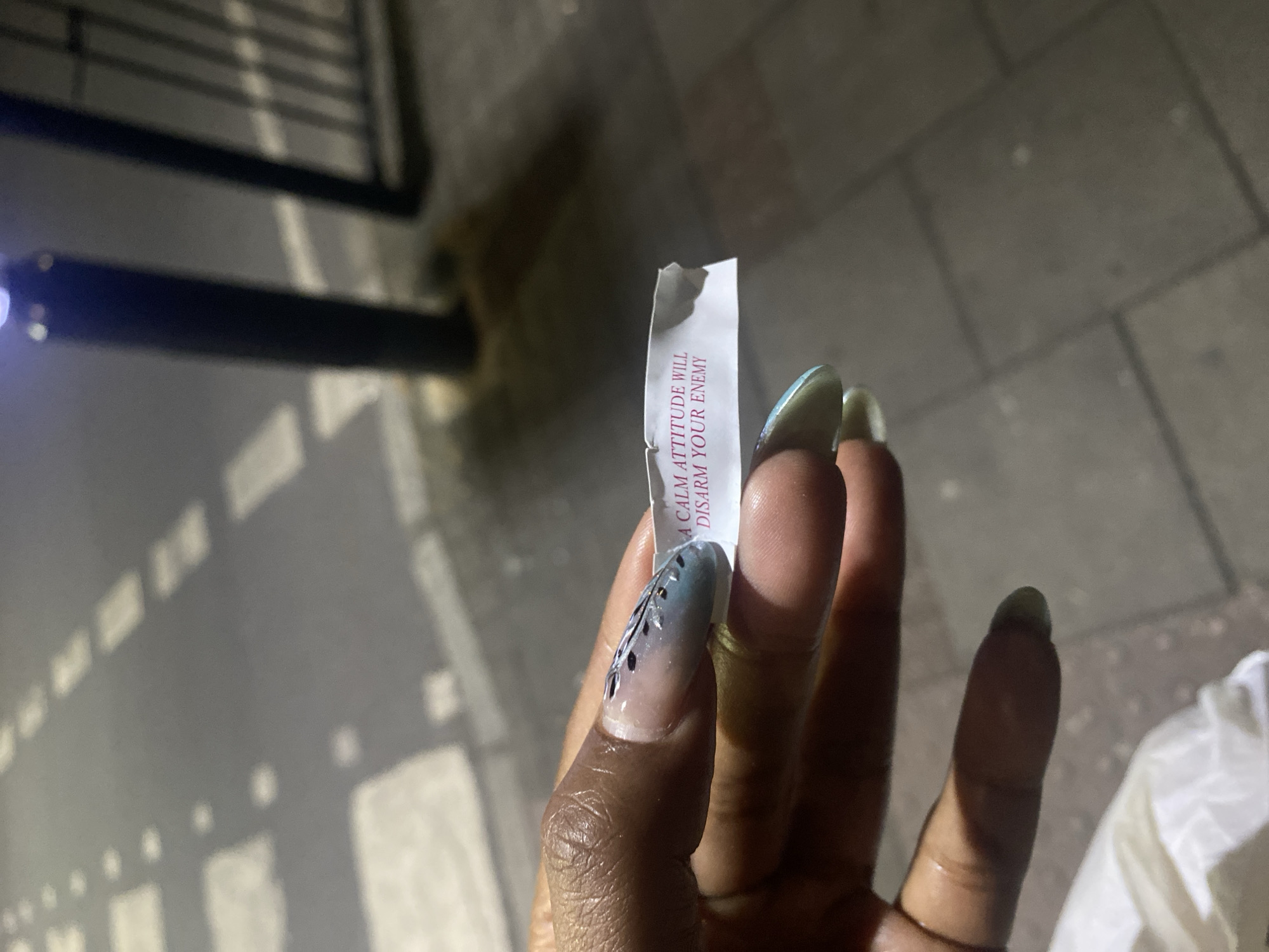 Person reads fortune cookie message in London
