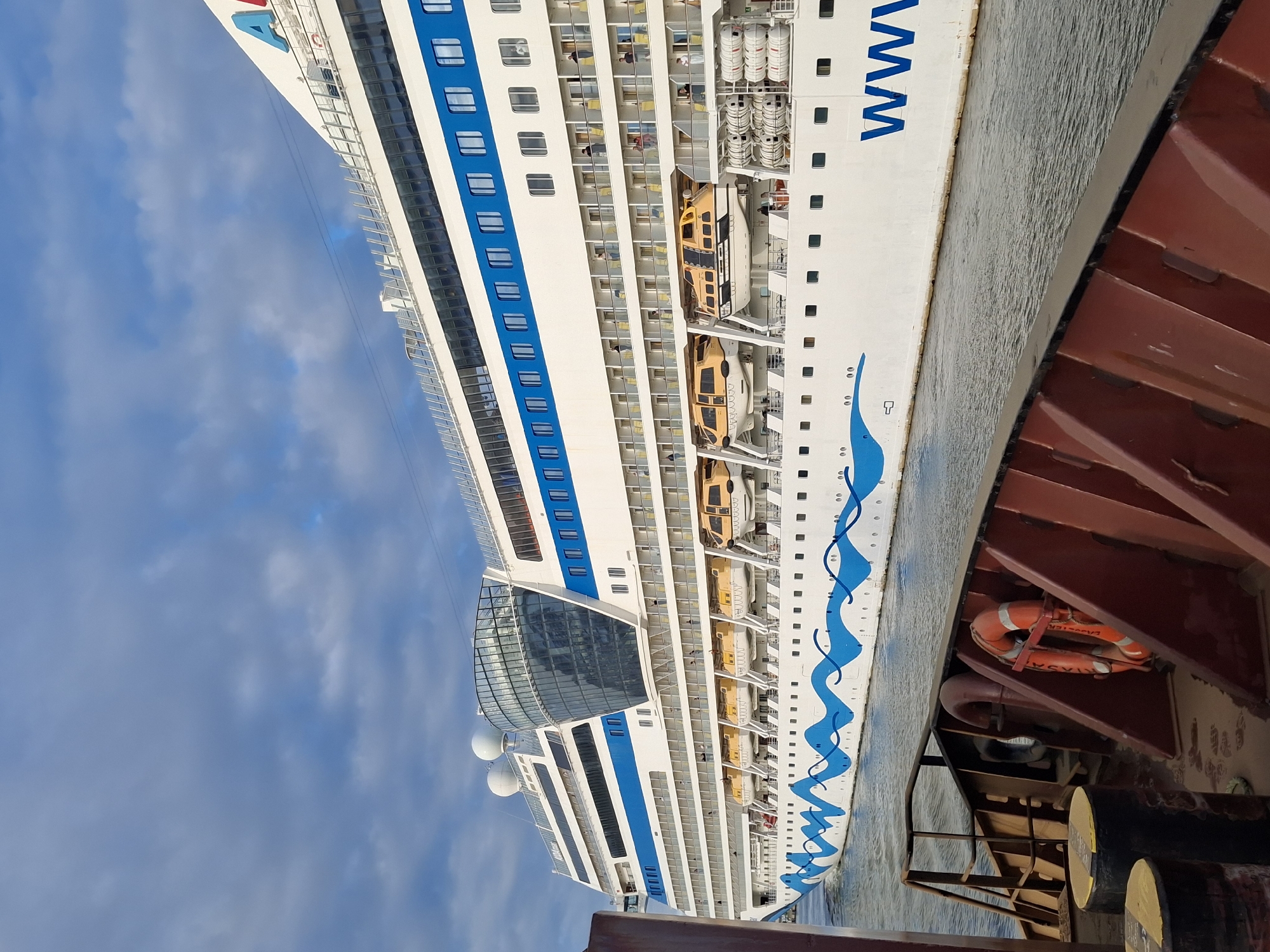 Cruise ship AIDAmar docked at Rostock port, Germany