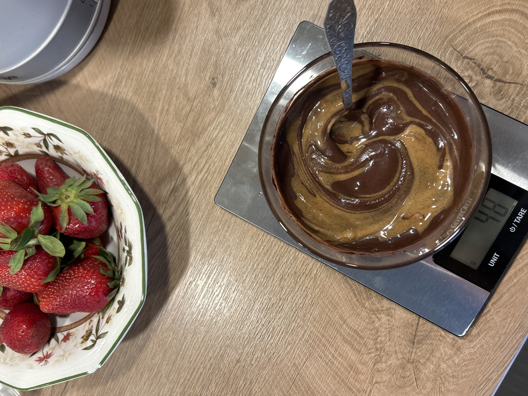 Chocolate-peanut butter dessert preparation documented in Plovdiv kitchen