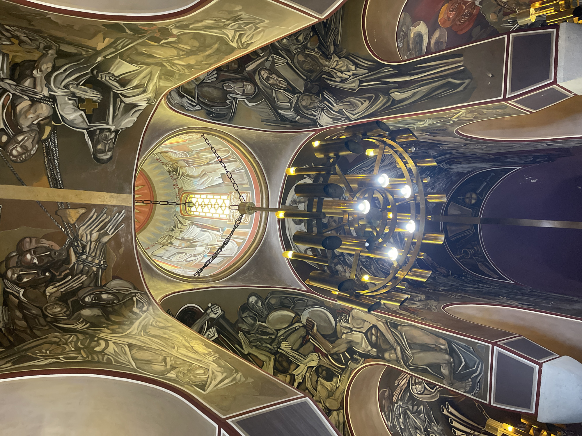 Tourist visits historic cathedral in Veliko Tarnovo, Bulgaria