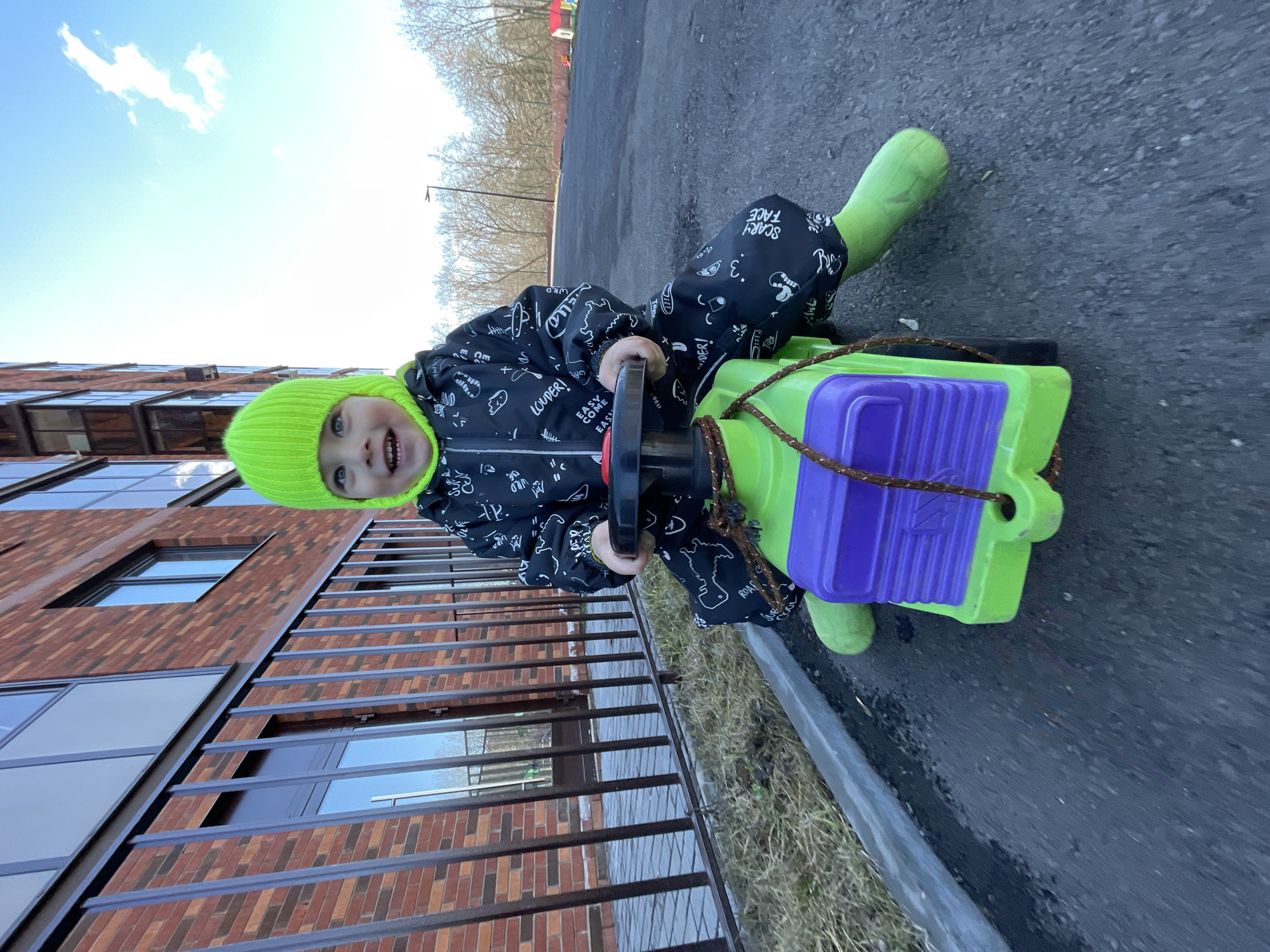 Parent documents child's morning playground visit in Izhevsk