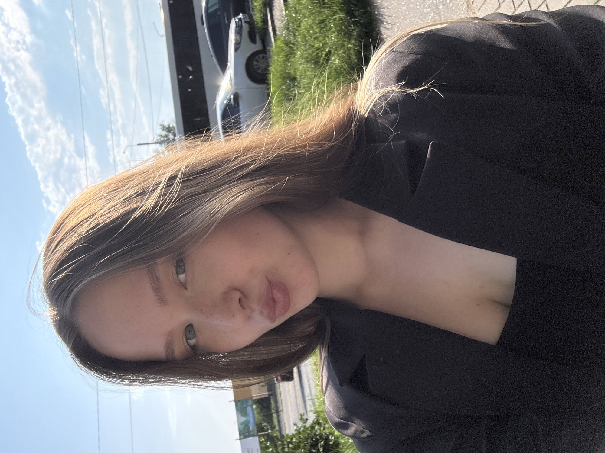 Outdoor selfie series, black blazer, sunny day
