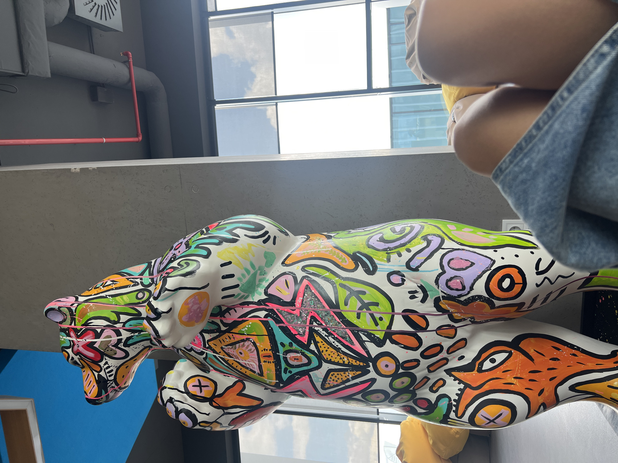 Bold abstract bear sculpture brightens an indoor Sofia art space