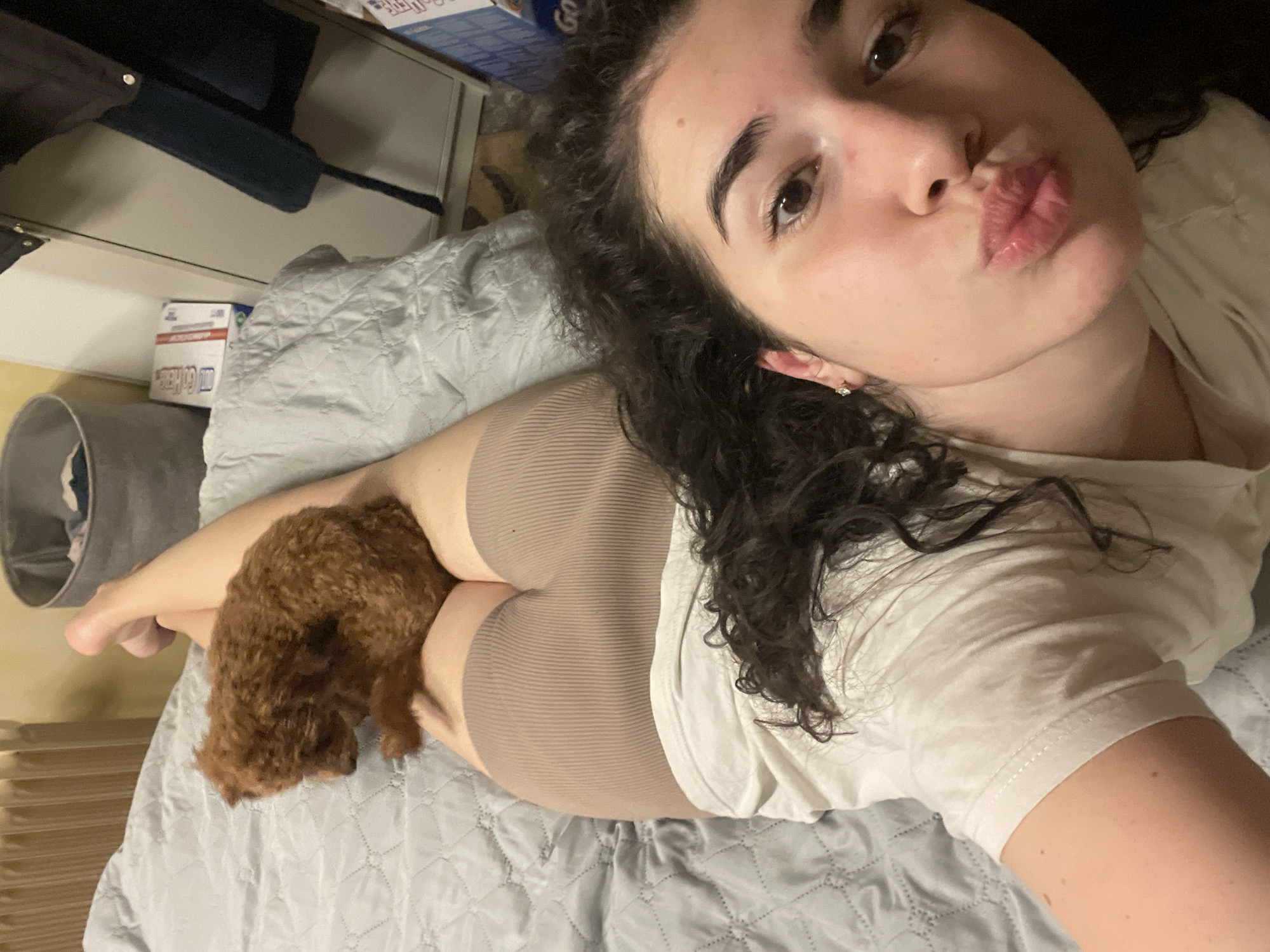 Woman and poodle share quiet evening moments in Sofia