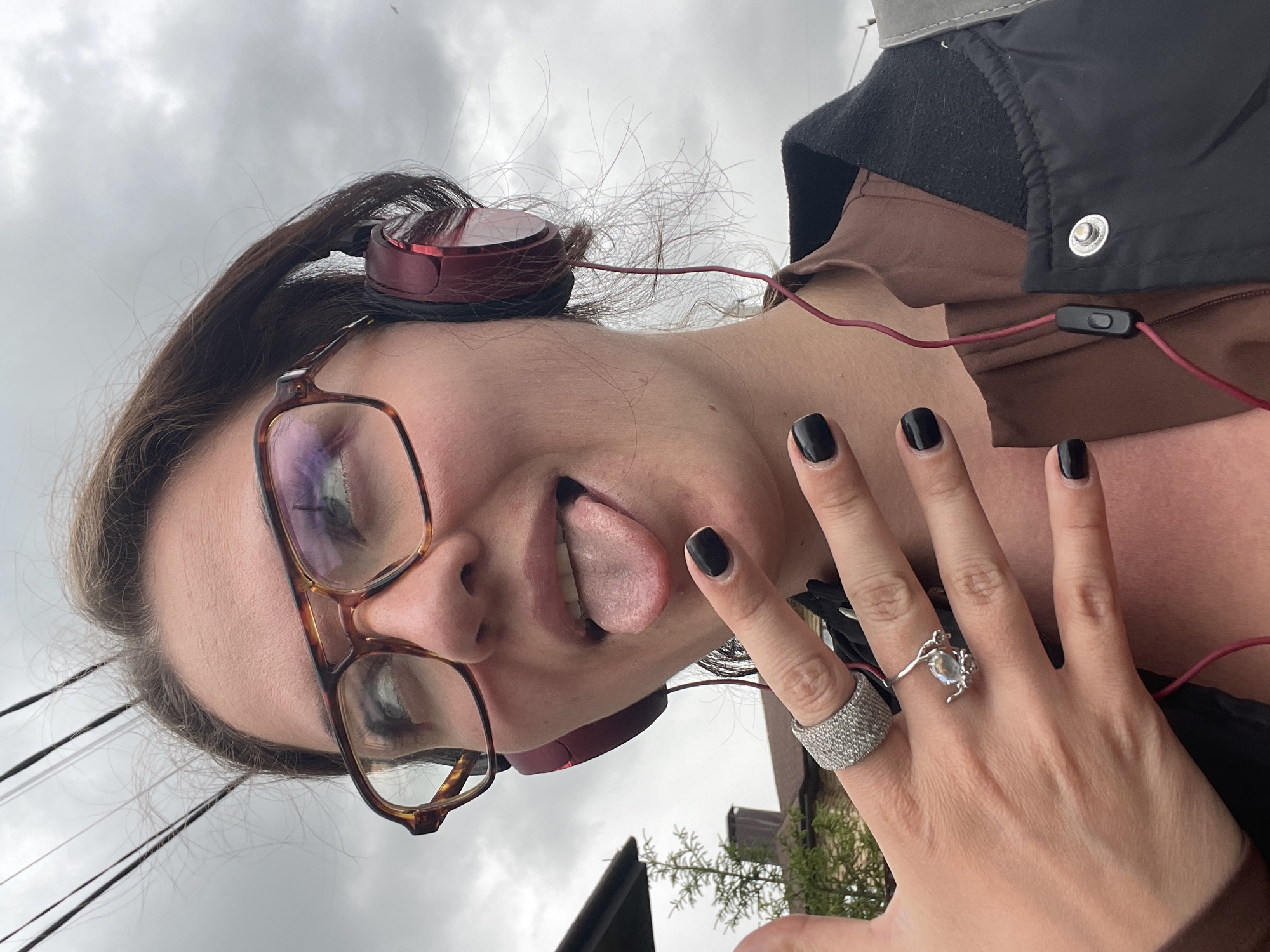 Woman takes playful selfies in Misaylovo, Russia