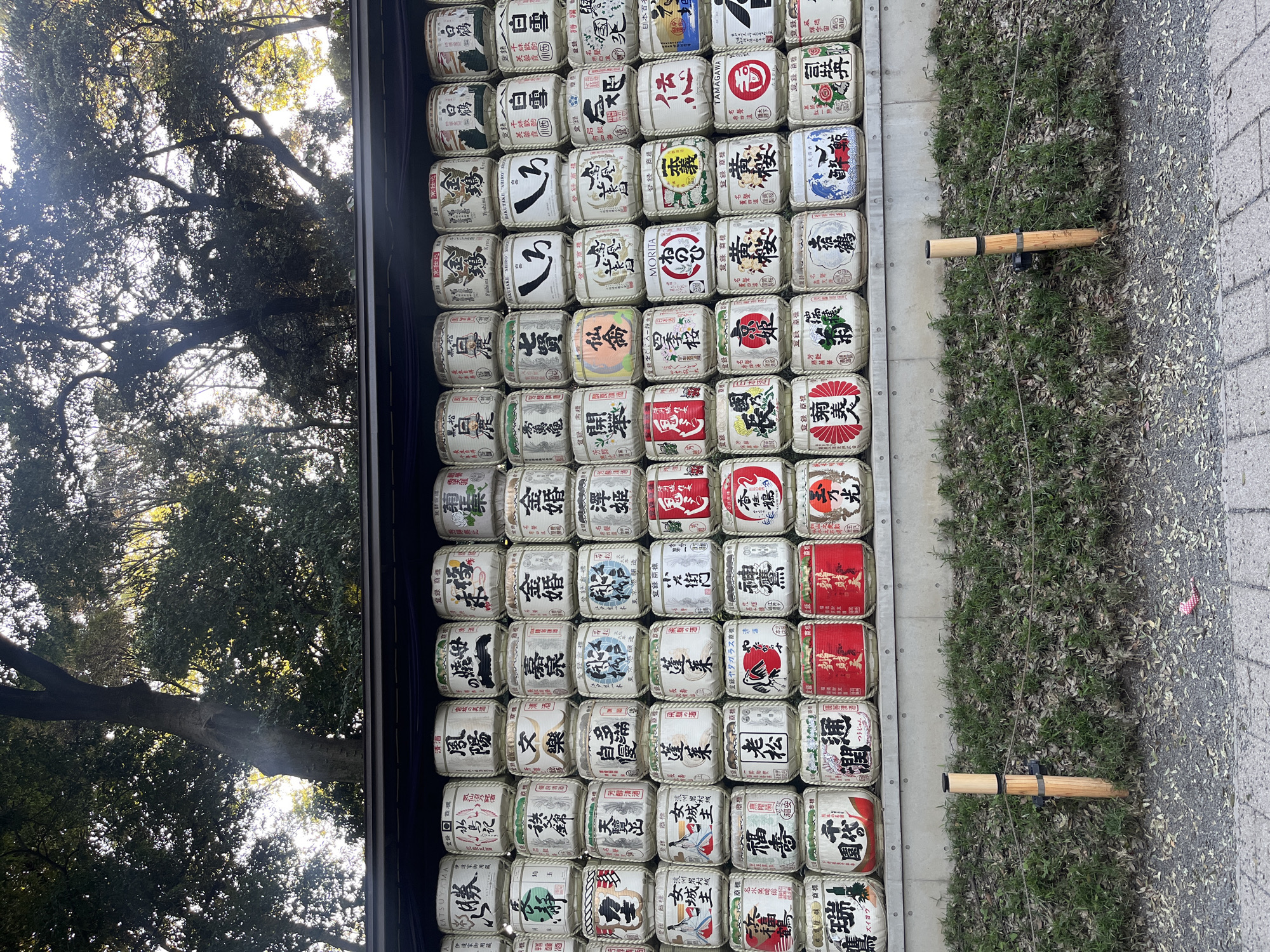 Traditional sake barrel display observed in Shibuya