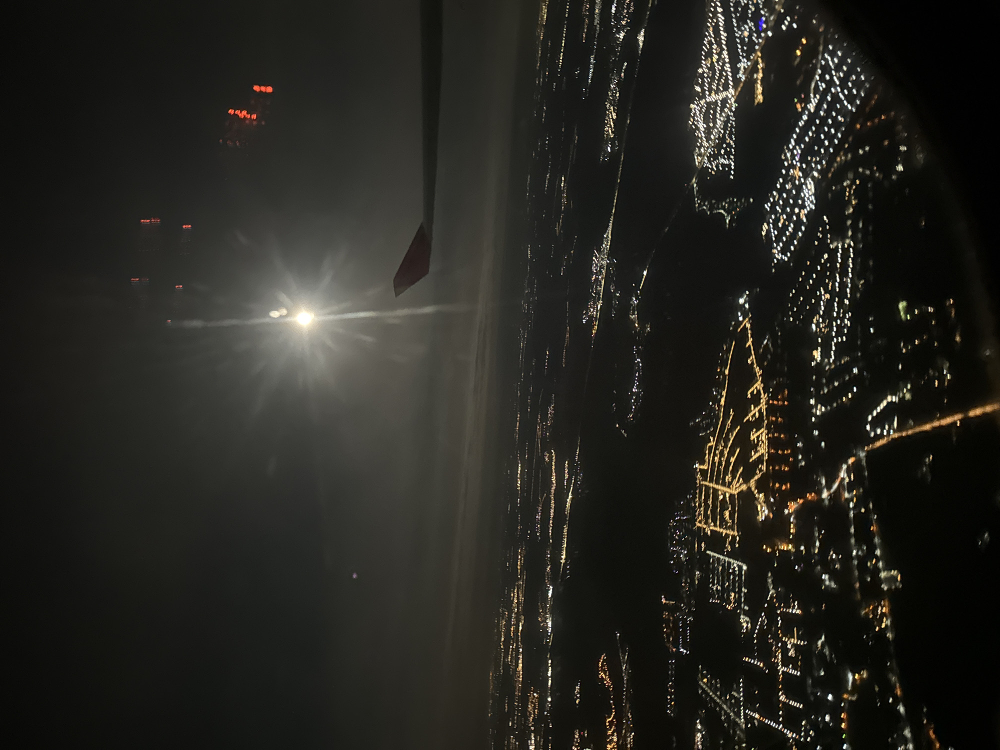 Nighttime aerial view captured of Troitsk, Russia from airplane