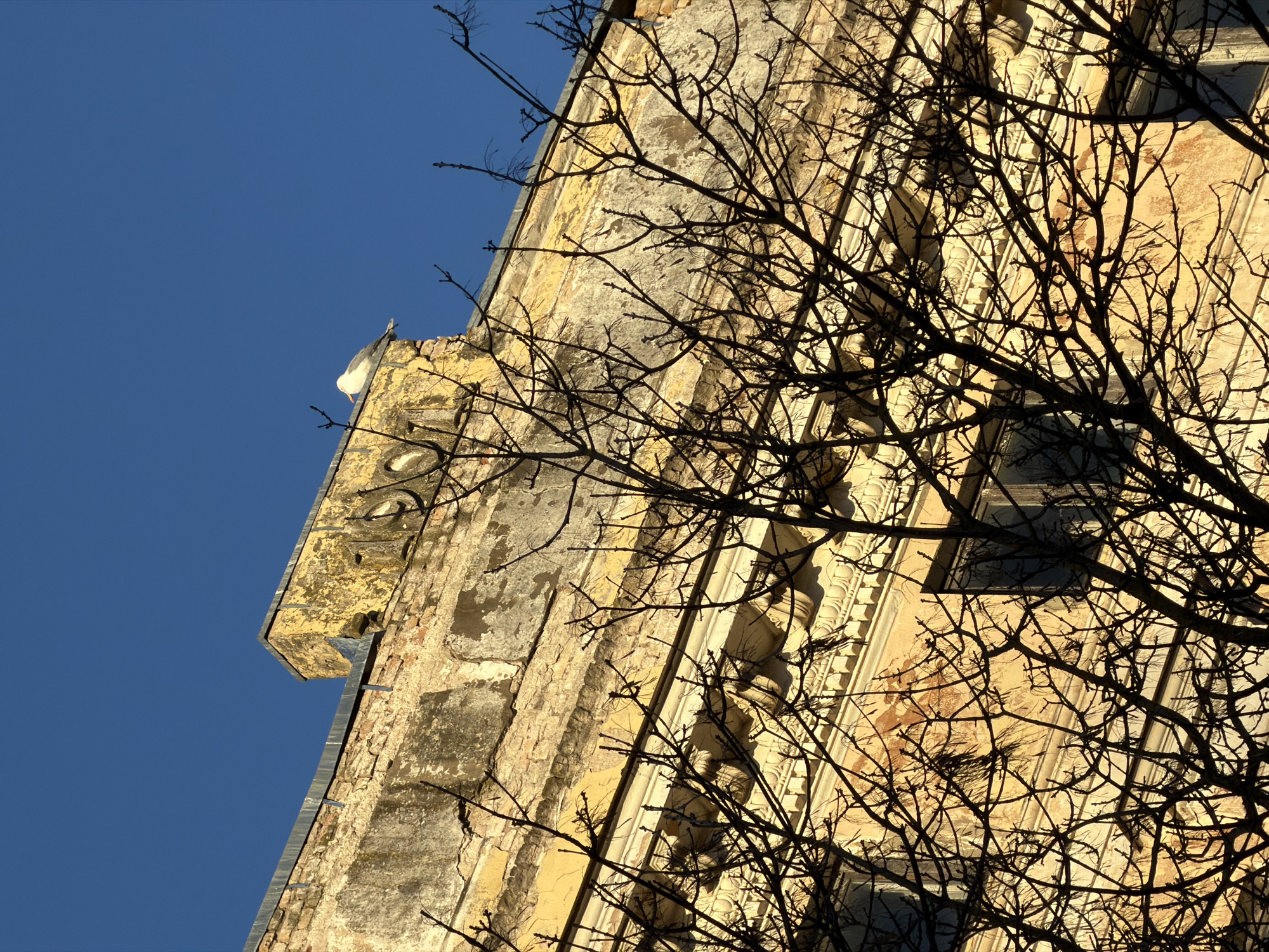 Weathered building facade photographed in Riga, Latvia