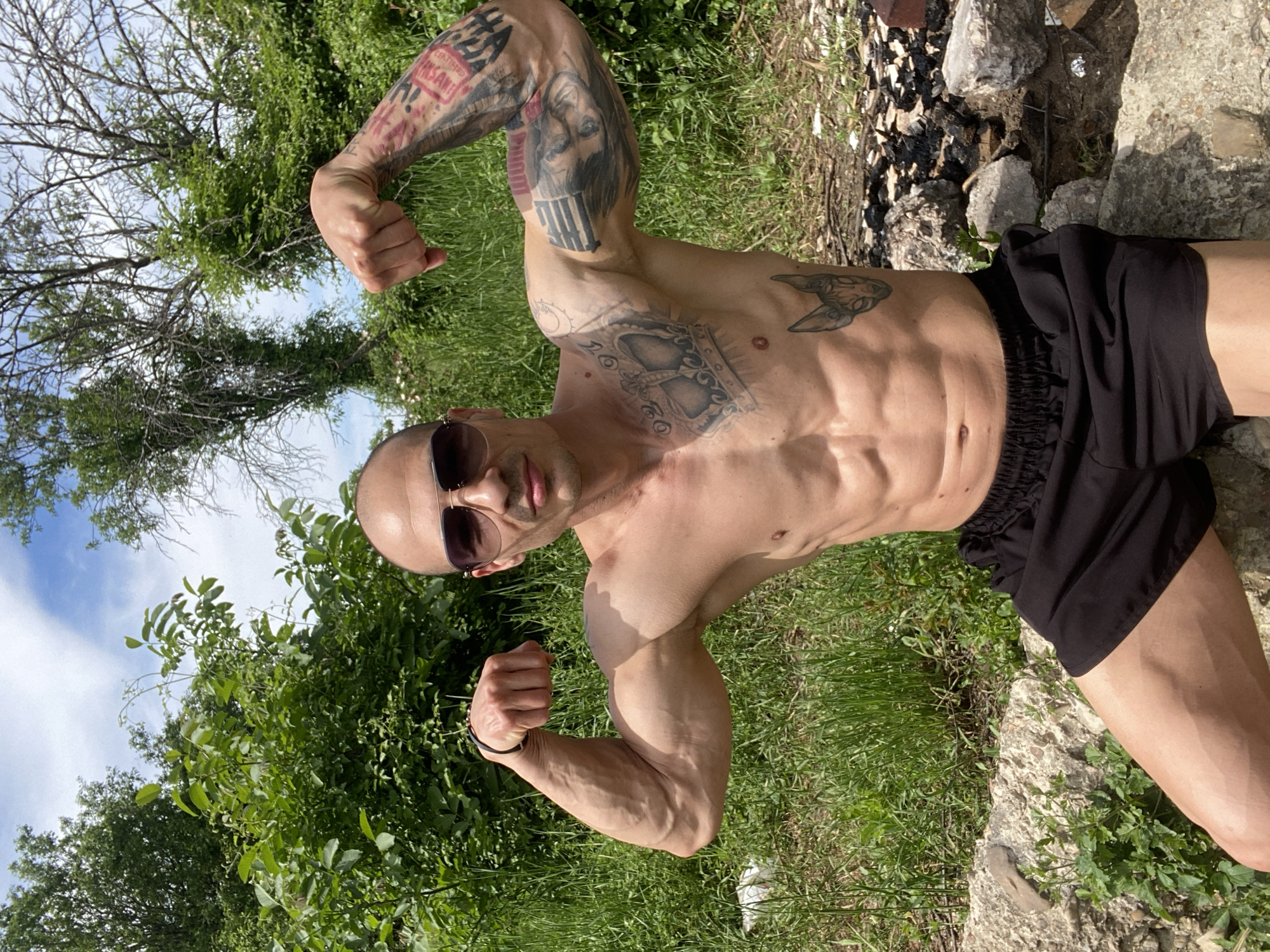 Tattooed man poses outdoors in Pleven, Bulgaria