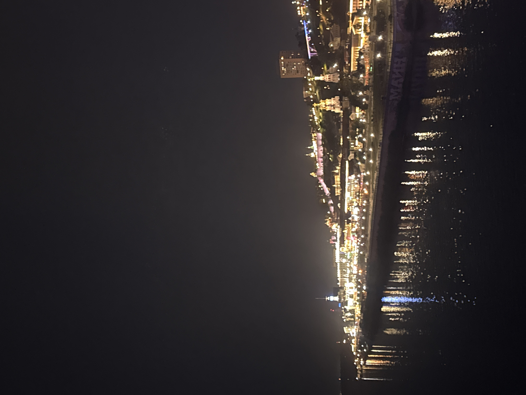 Nizhny Novgorod glows along the waterfront after dark