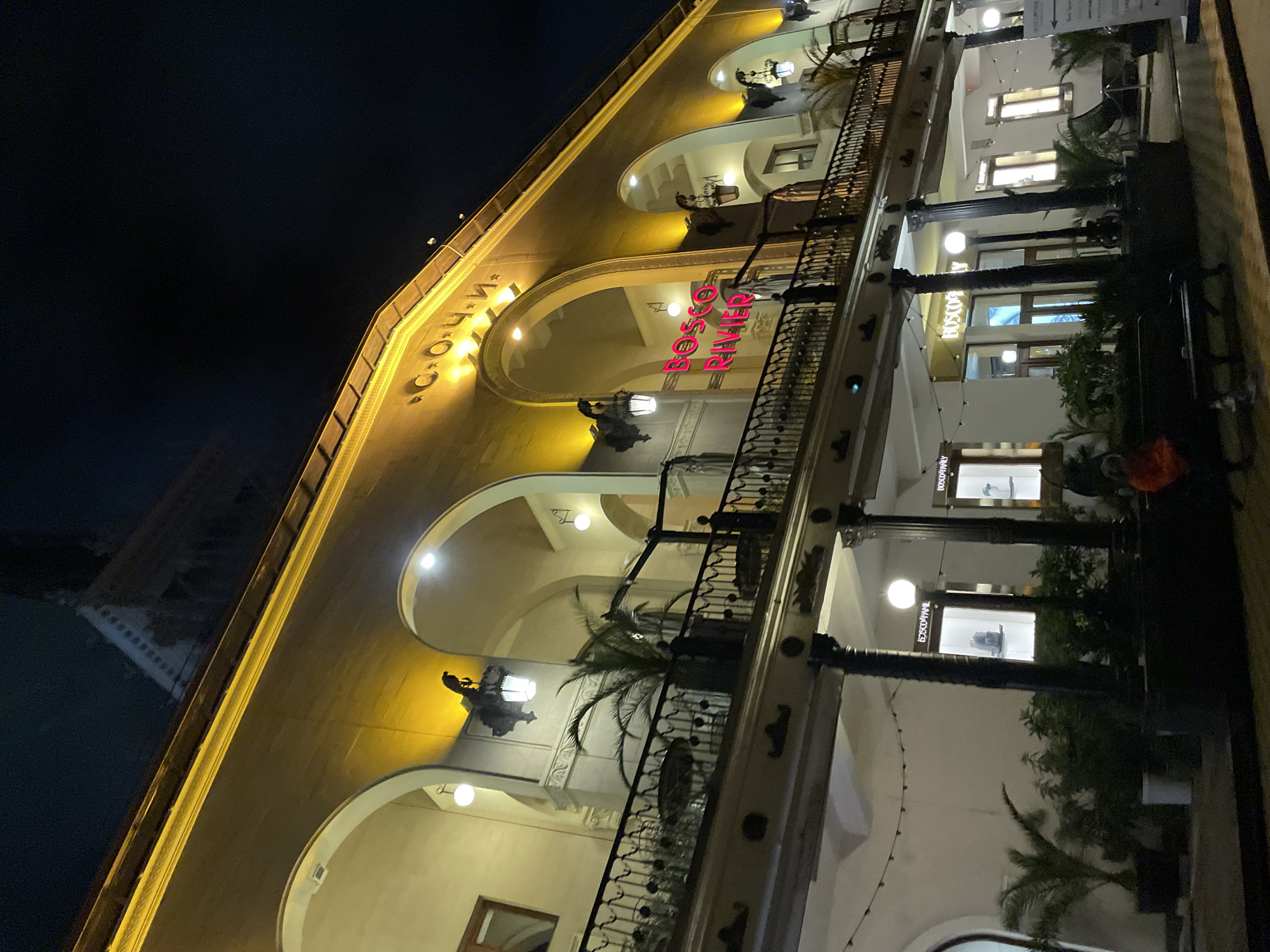Nighttime architectural photography captured in Sochi's commercial district