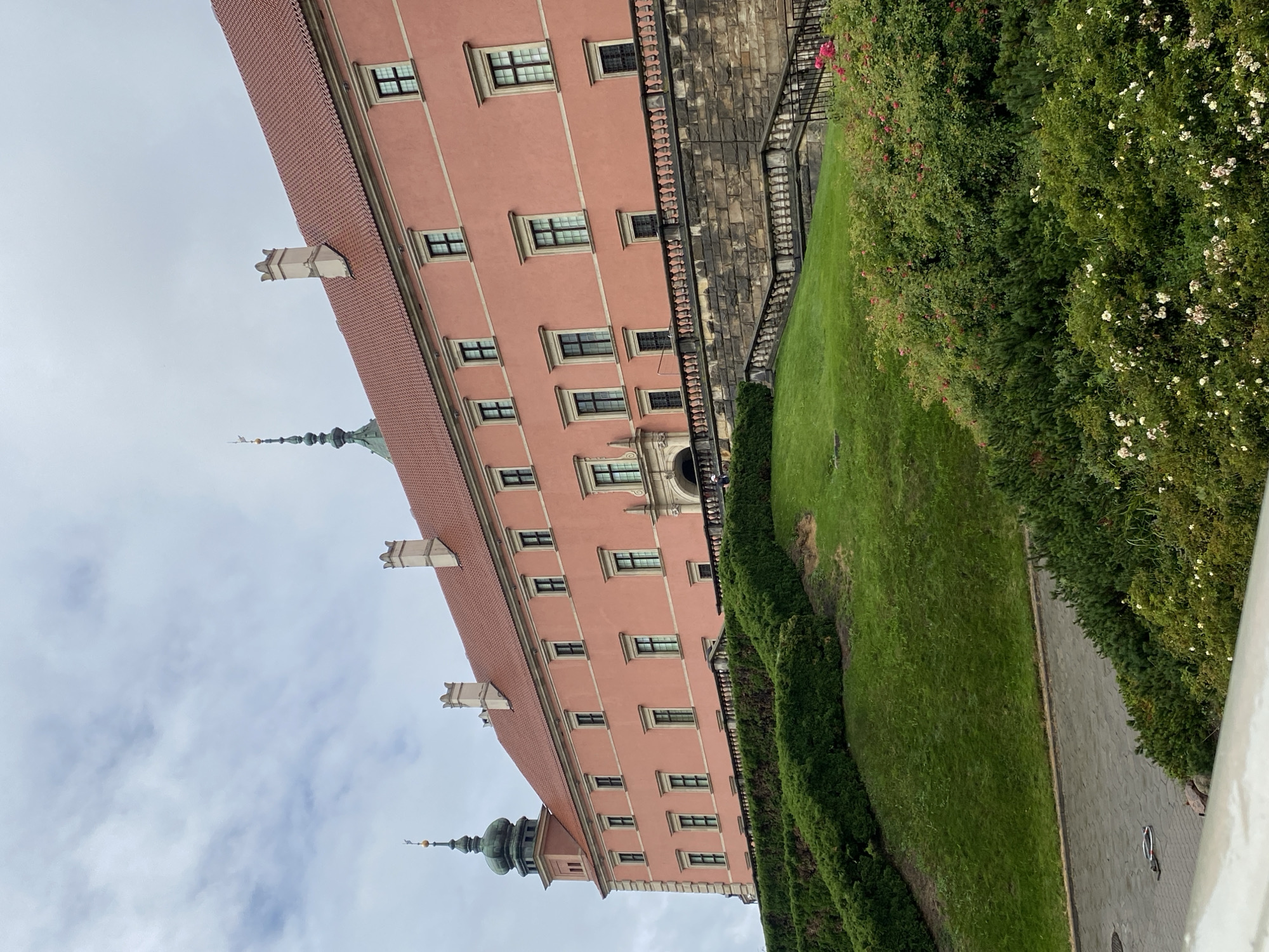 Exploring Warsaw's Royal Castle grounds on a grey afternoon