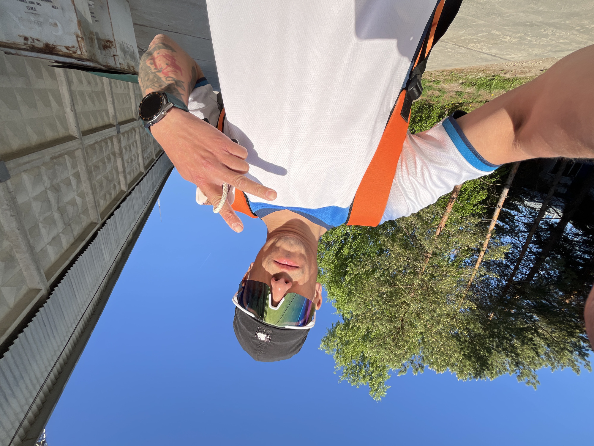 Man takes early morning selfies near power towers in Russia