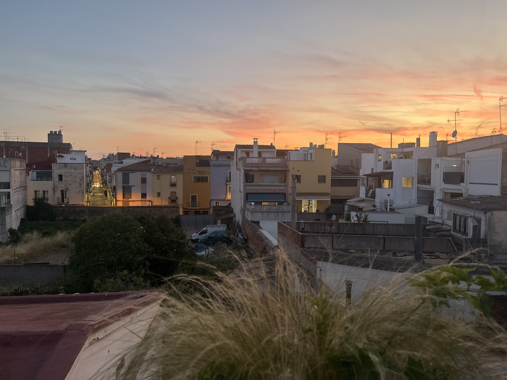 Sunset from a Vilanova i la Geltrú terrace, city views and downtime