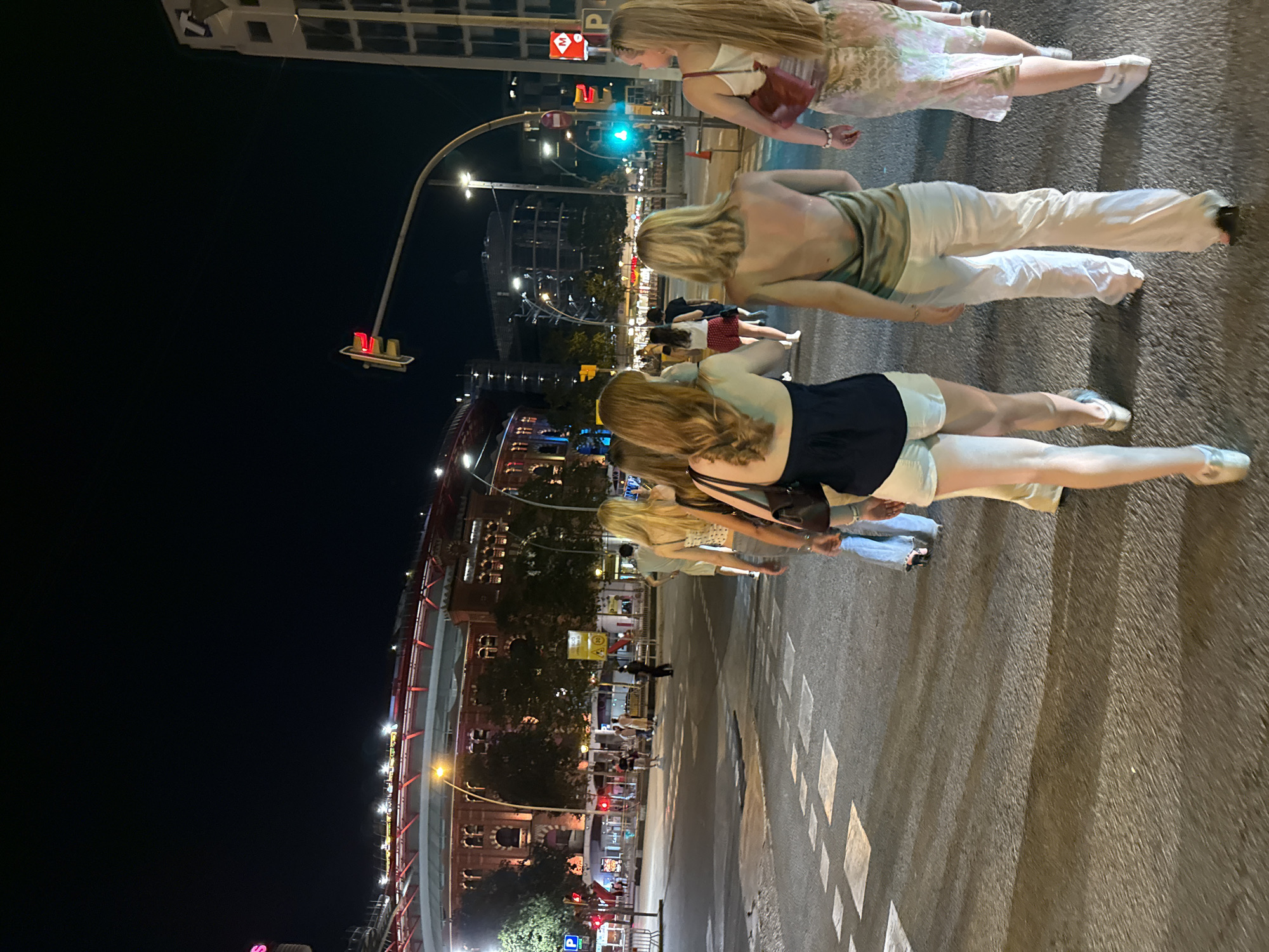 Summer night foot traffic around Plaça d'Espanya, Barcelona