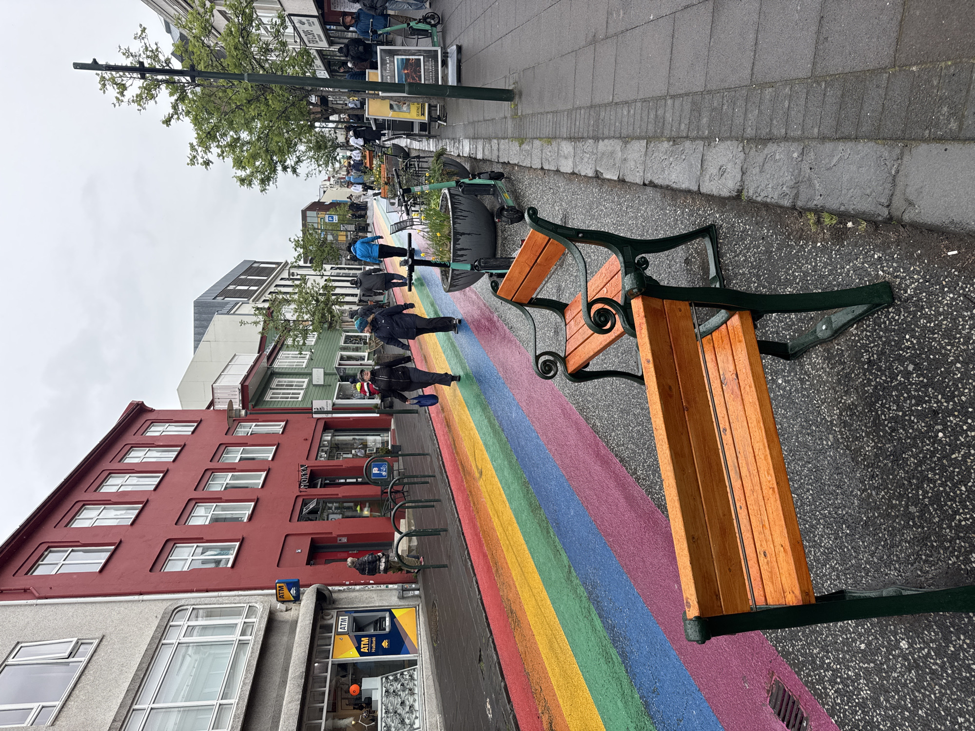 Tourist Documents Colorful Reykjavik Streets and Landmarks During Rainy Afternoon