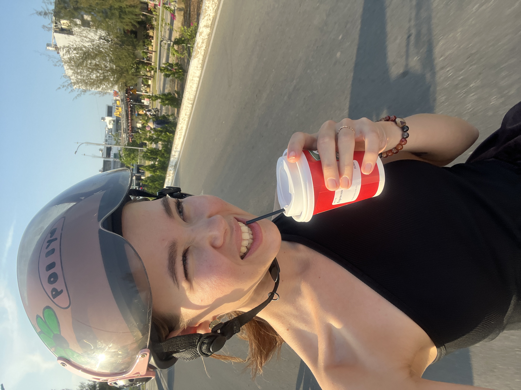 Woman captures joyful selfie while riding in Vietnamese heritage area