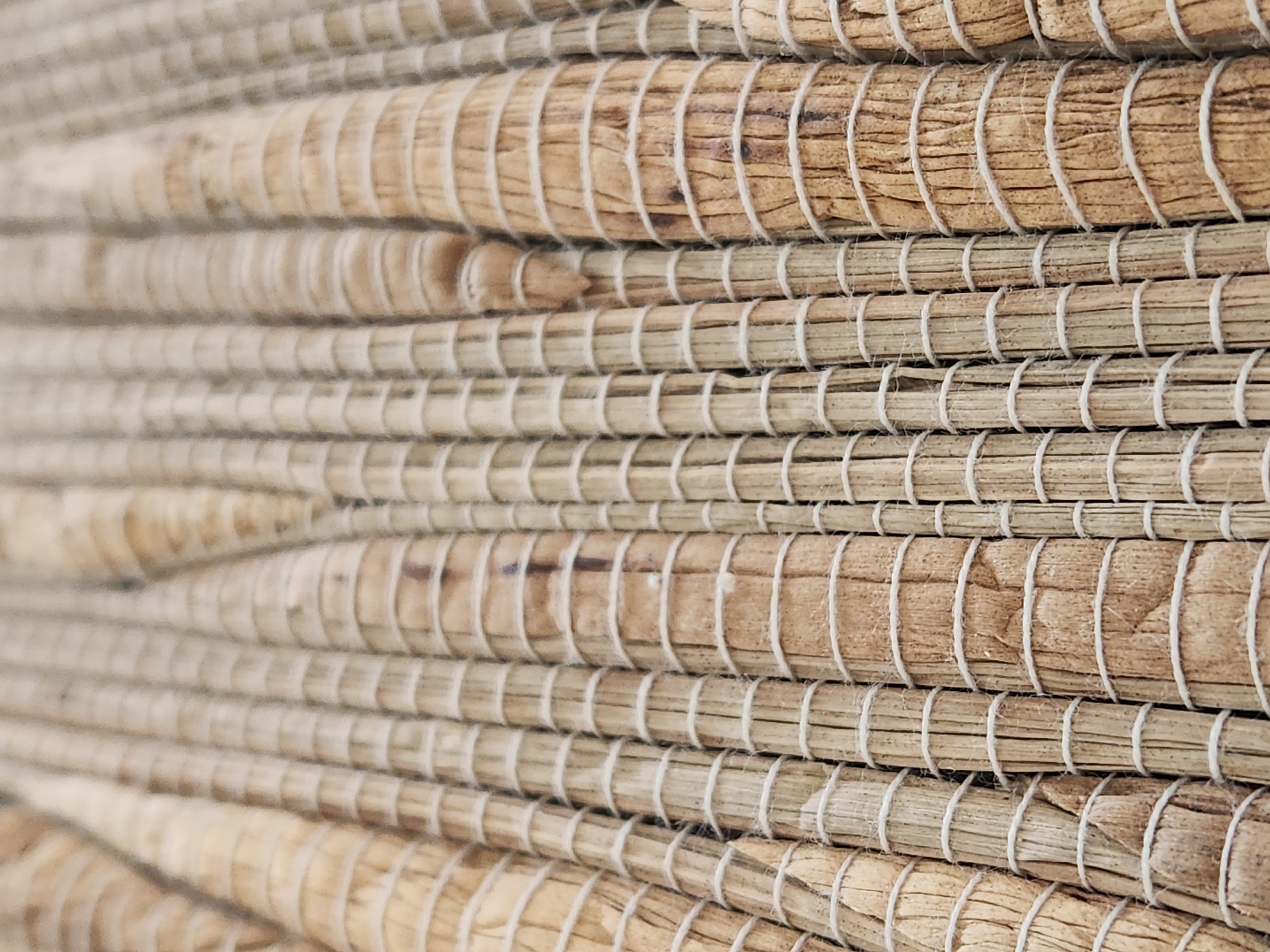 Close-up detail shots of natural fiber and woven craft objects