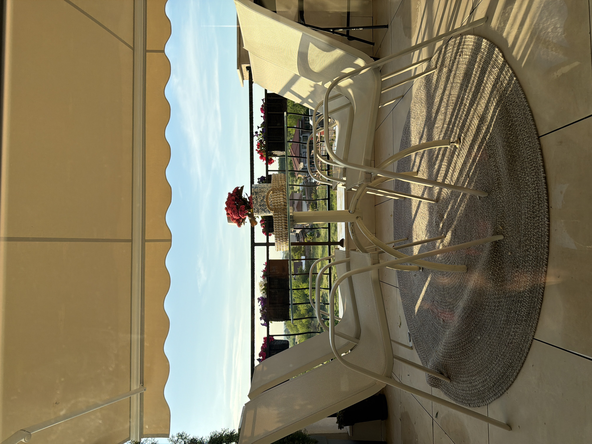 Terrace gathering space observed in Plovdiv, Bulgaria at dawn