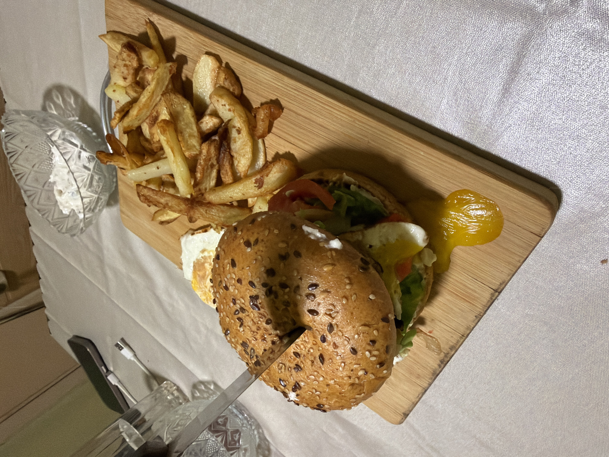 Evening meal captured on cutting board in Varna