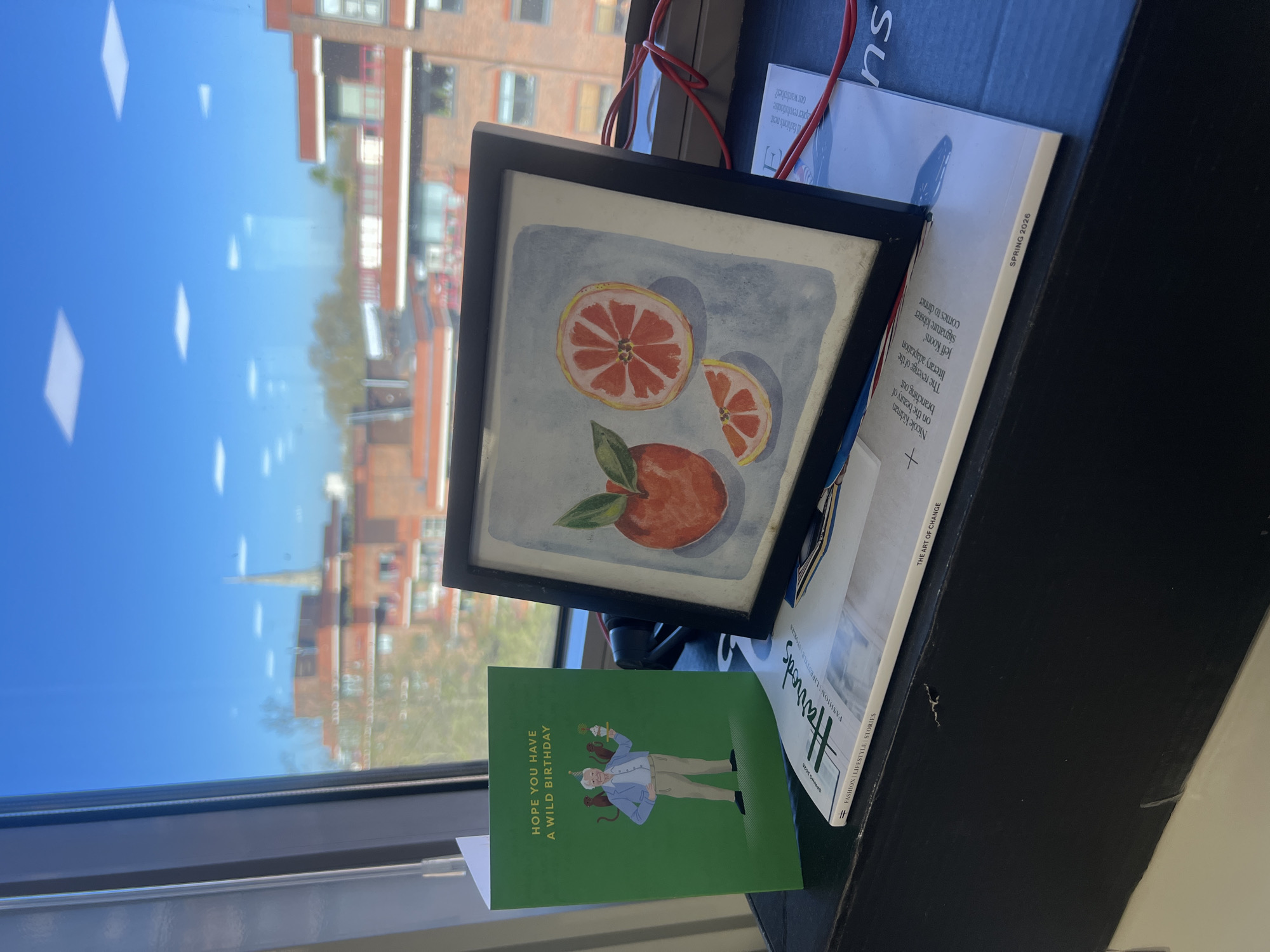 London resident documents morning shelf scene with citrus artwork