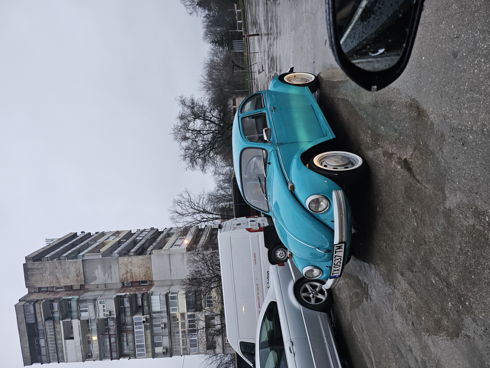 Classic turquoise VW Beetle spotted parked in Dobrich