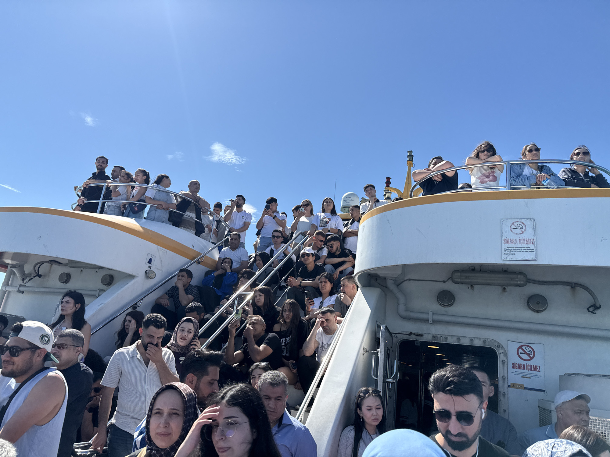 Crowded ferry spotted in Istanbul with packed passengers