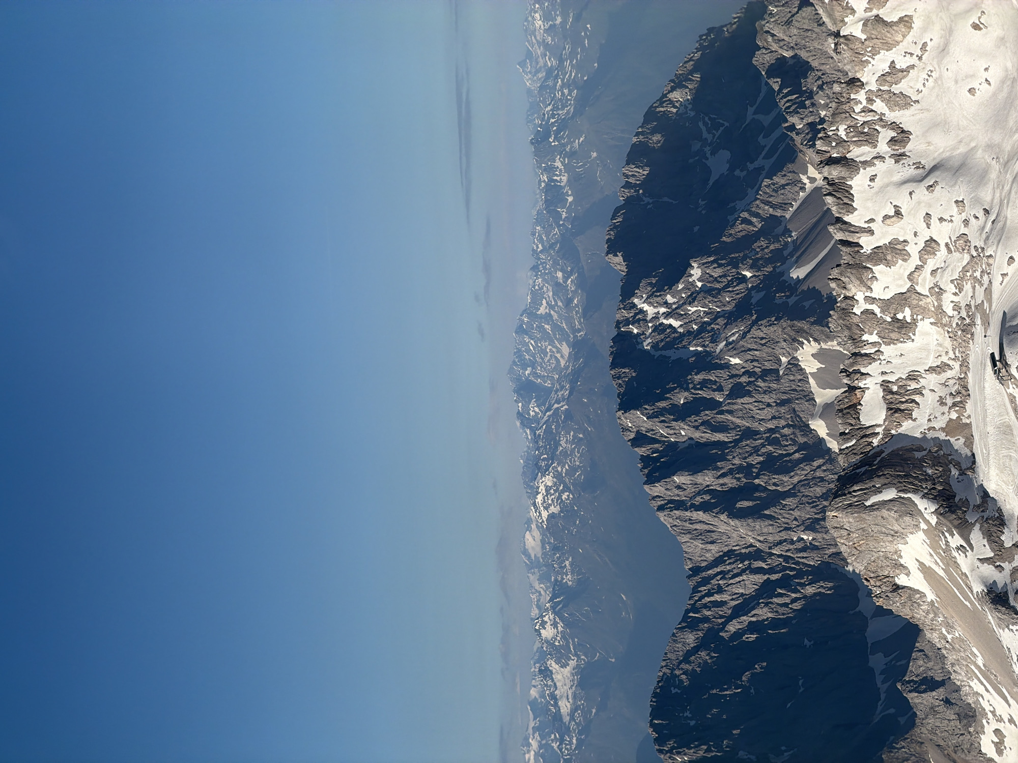 Zugspitze from above and the cable car, snow still on the peaks
