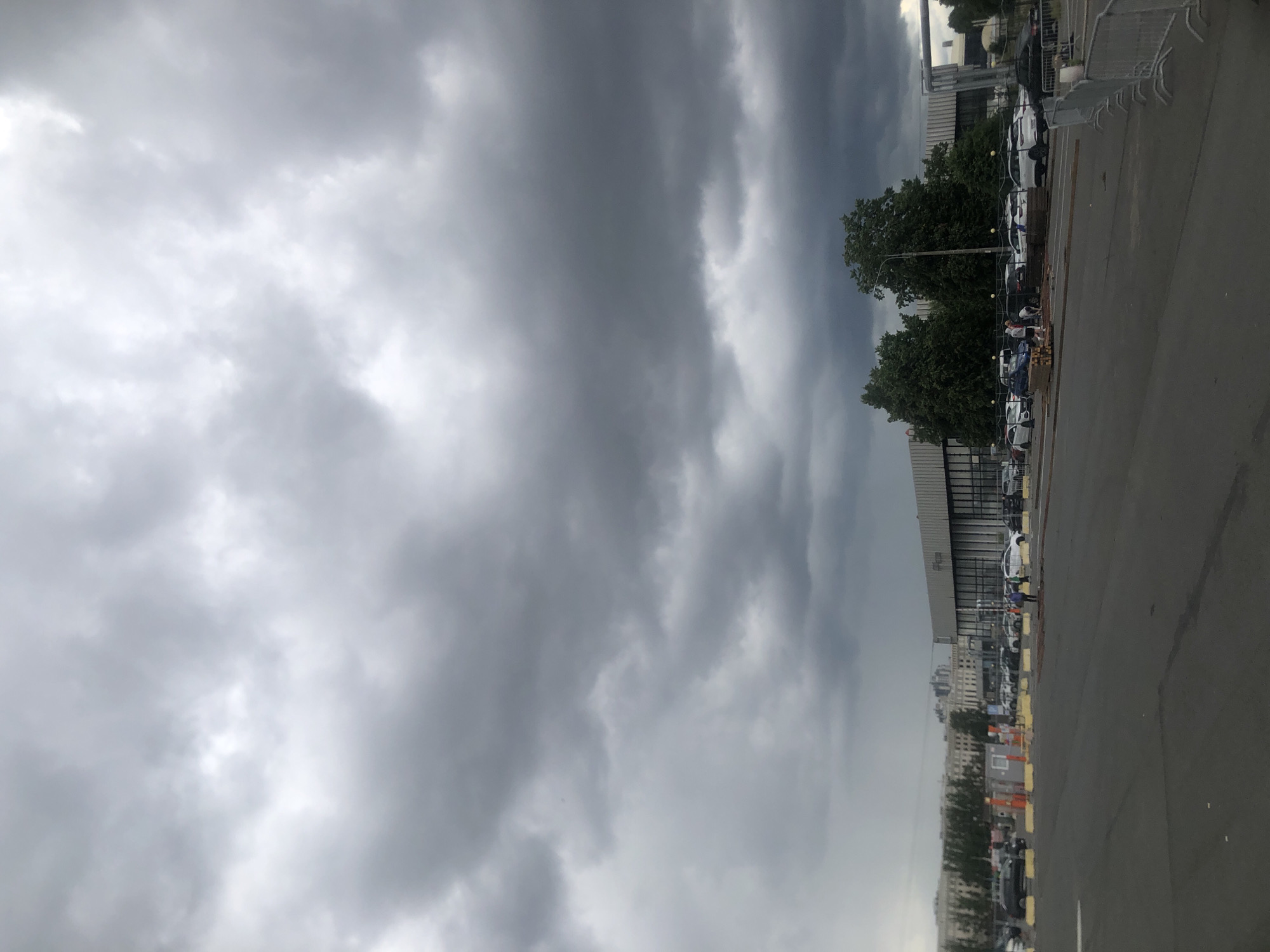 Convention center parking lot under gray Saint Petersburg skies
