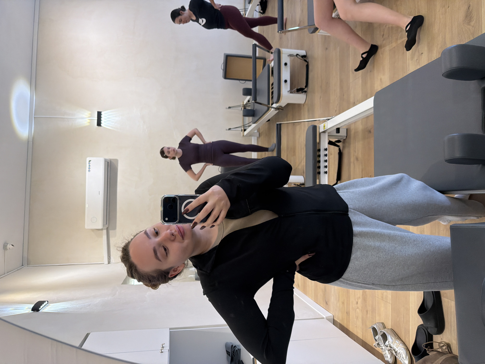 Woman takes selfie in Ramat Gan Pilates studio