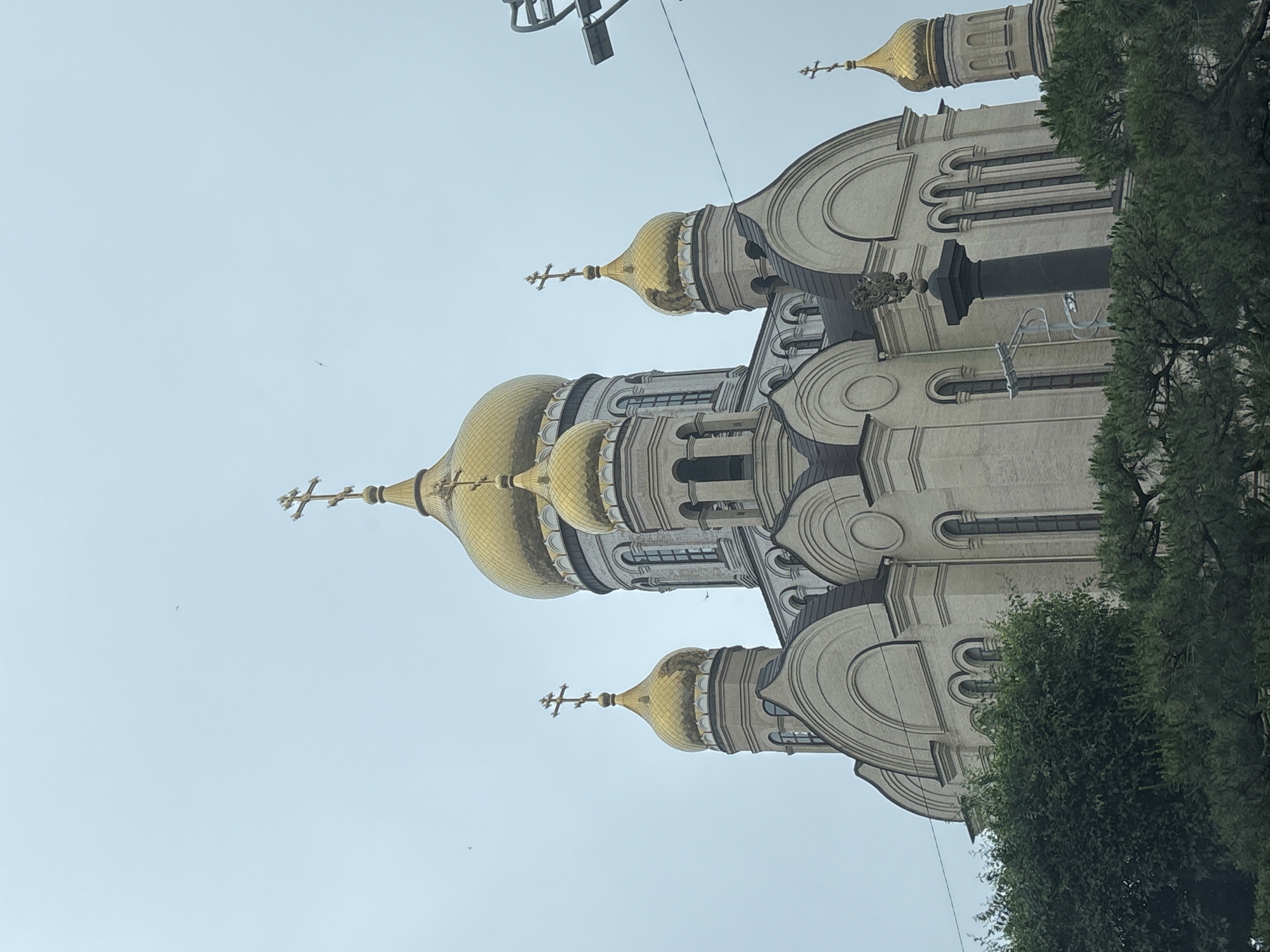 Vladivostok's Transfiguration Cathedral under a pale overcast sky