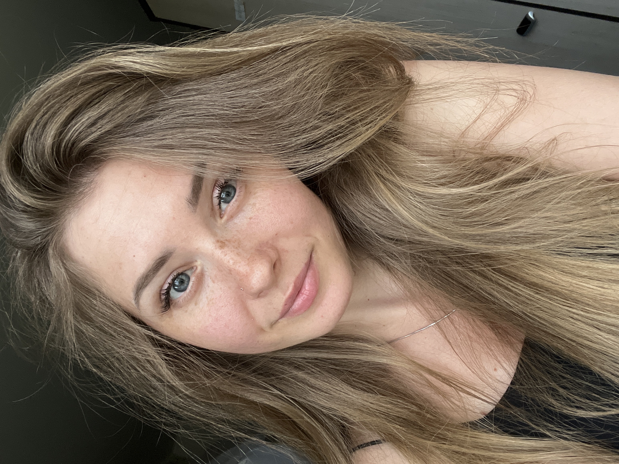 Close-up selfies near Stepnogorsk city administration, Kazakhstan
