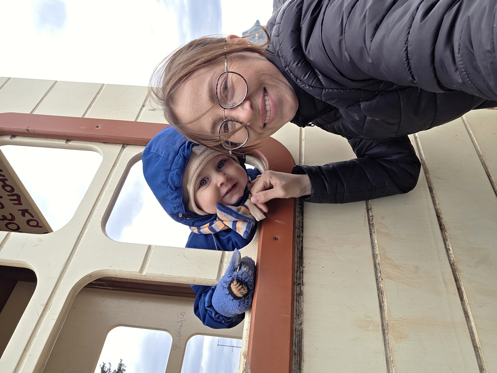 Family playground visit captured in Chaikovsky, Russia morning scenes